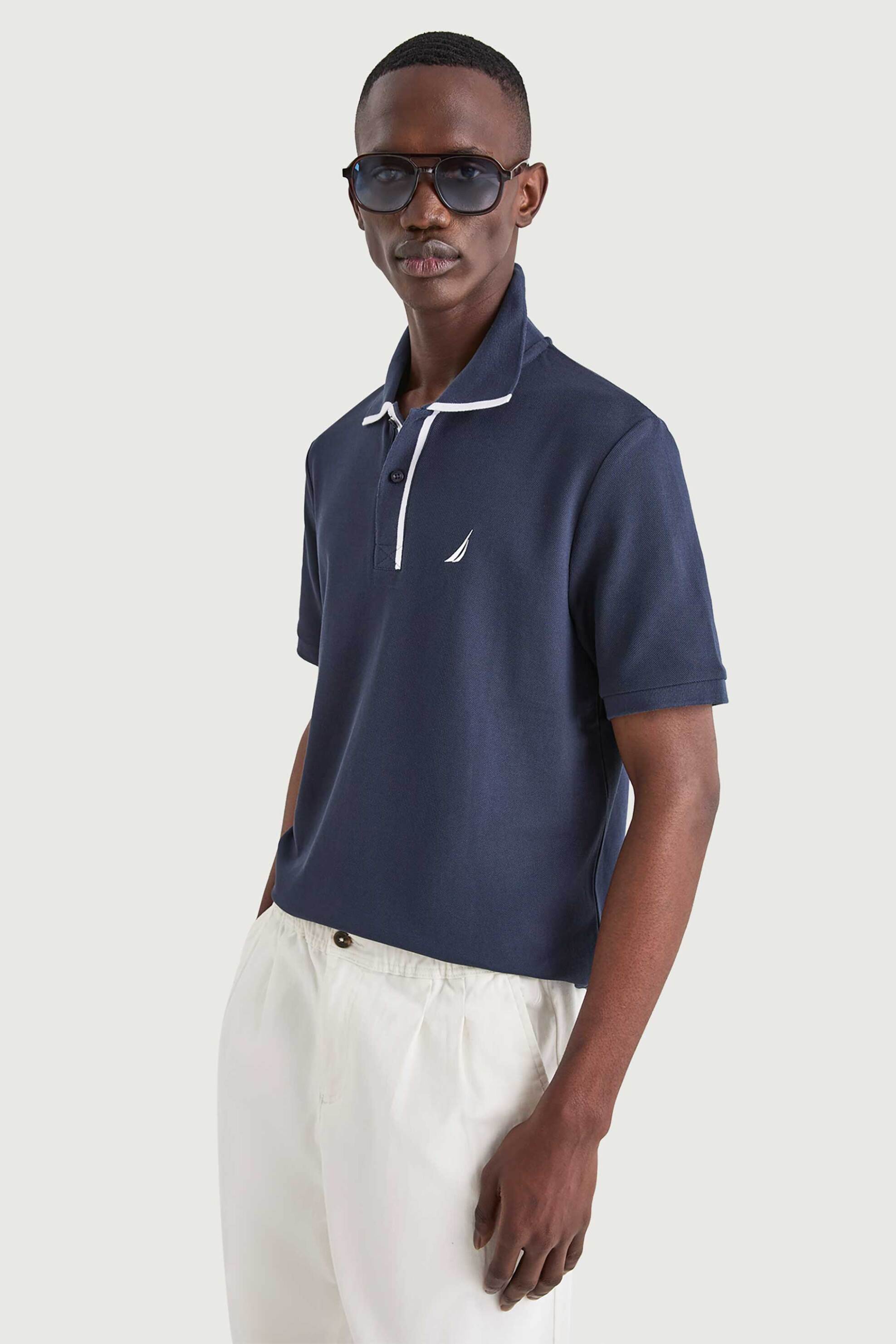 Nautica ανδρική μπλούζα πόλο πικέ με κεντημένο λογότυπο Classic Fit - N1V03946 Μπλε Σκούρο