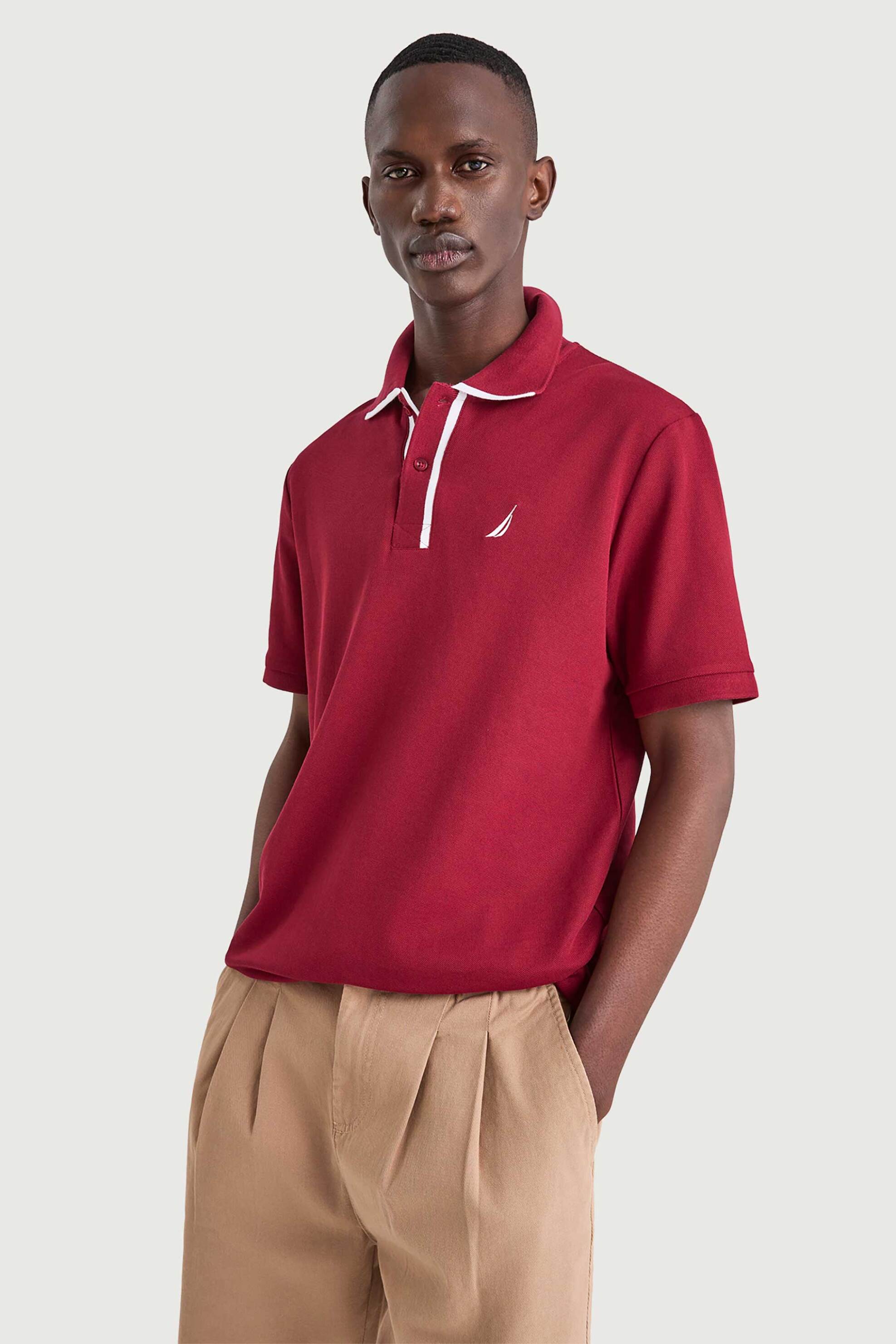 Nautica ανδρική μπλούζα πόλο πικέ με κεντημένο λογότυπο Classic Fit - N1V03946 Κόκκινο Indian