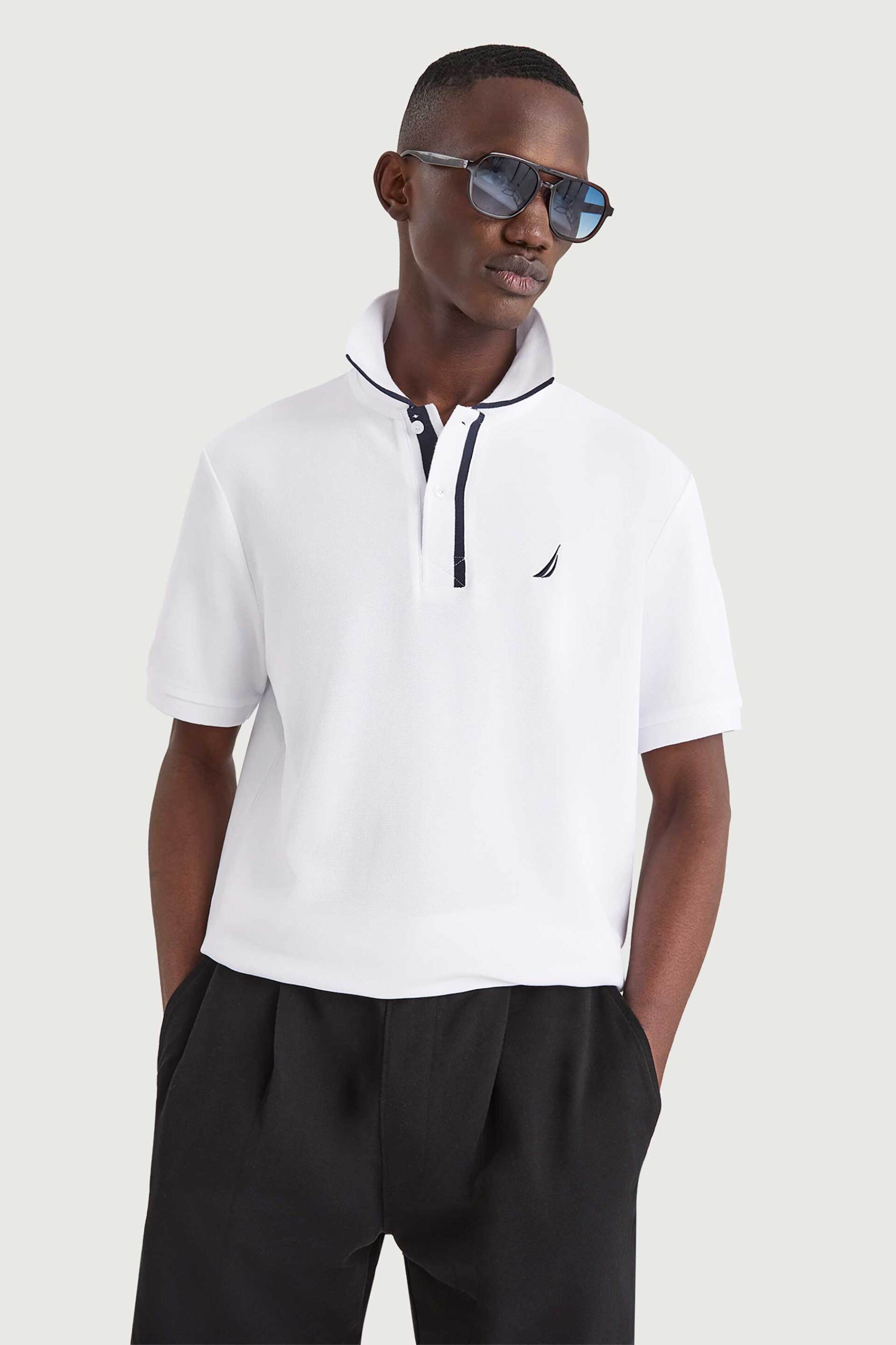 Nautica ανδρική μπλούζα πόλο πικέ με κεντημένο λογότυπο Classic Fit - N1V03946 Λευκό