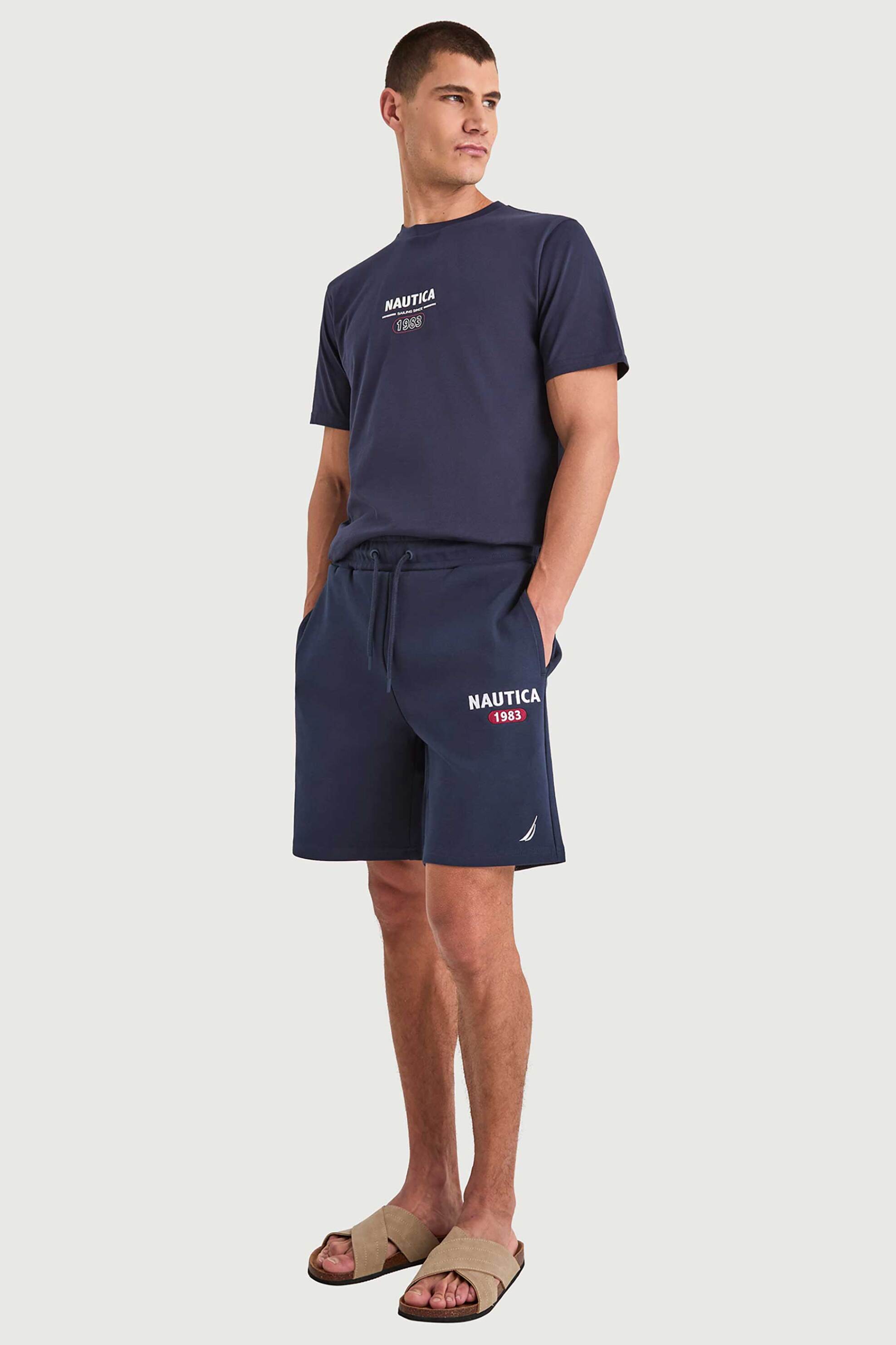 Nautica ανδρική βερμούδα με ελαστική μέση και λογότυπο Classic Fit - N1V03958 Μπλε Σκούρο