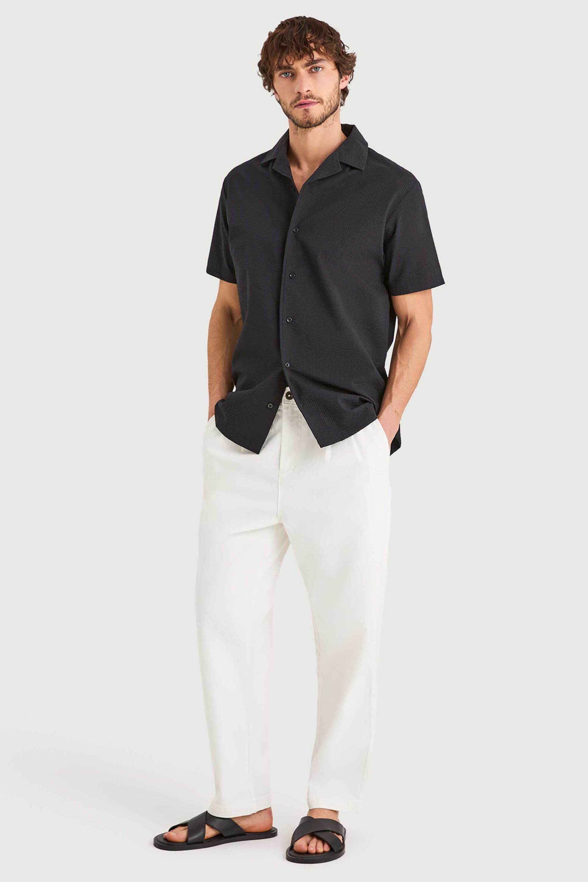 Nautica ανδρικό κοντομάνικο πουκάμισο textured με κεντημένο λογότυπο - N1V03964 Μαύρο φωτογραφία