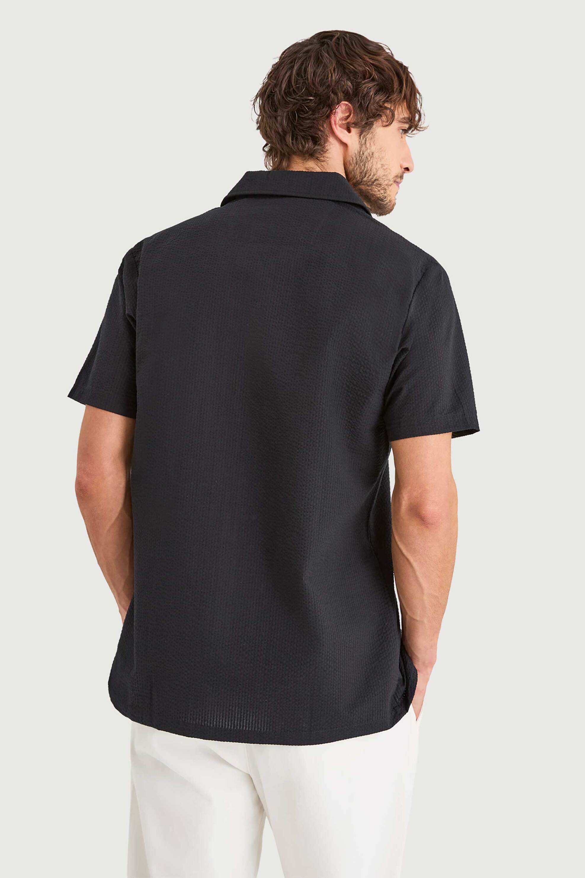 Nautica Ανδρικό Κοντομάνικο Πουκάμισο Textured με Κεντημένο Λογότυπο - N1V03964 Μαύρο