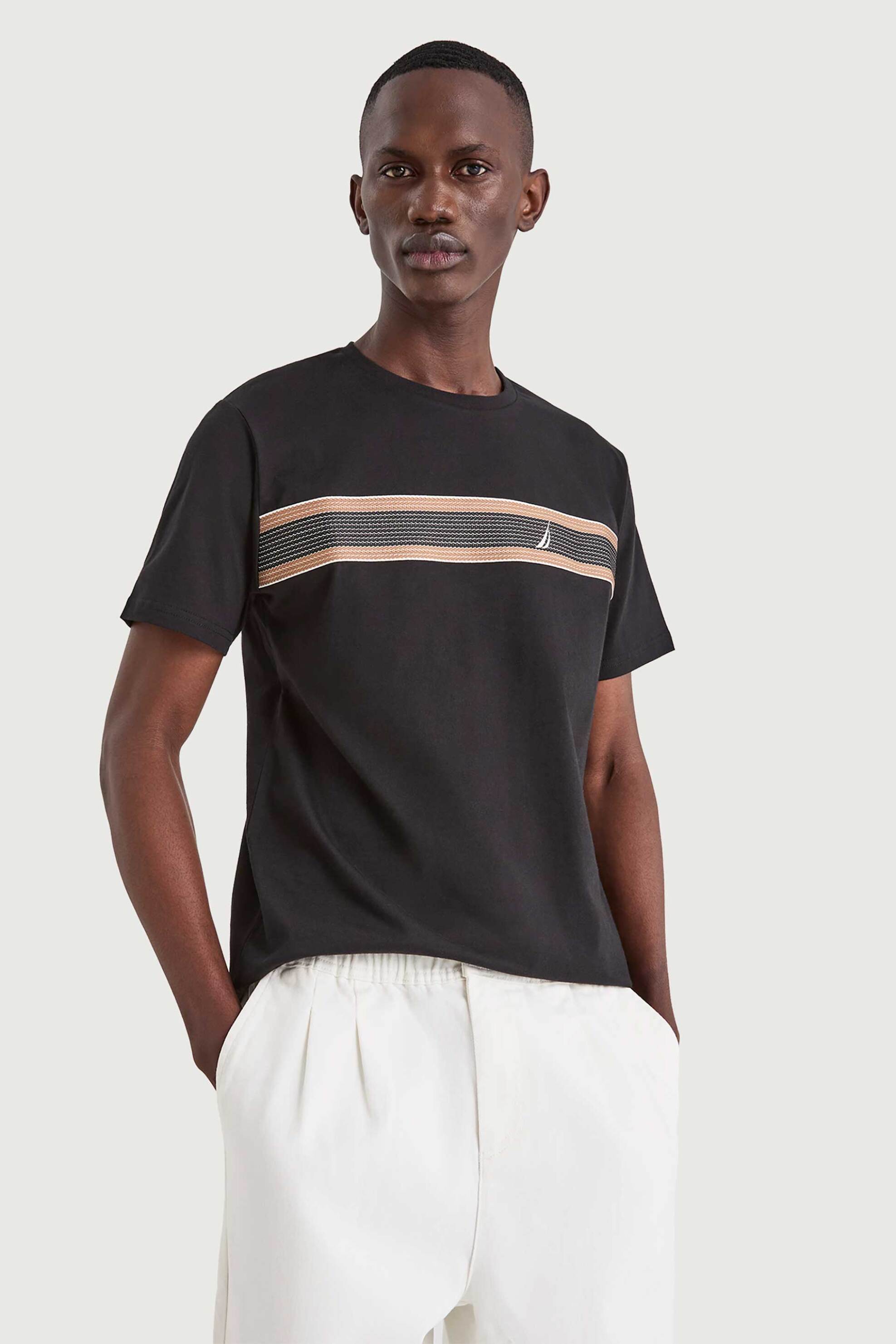 Nautica ανδρικό T-shirt με print και λογότυπο Regular Fit "Tierra" - N1V03974 Μαύρο