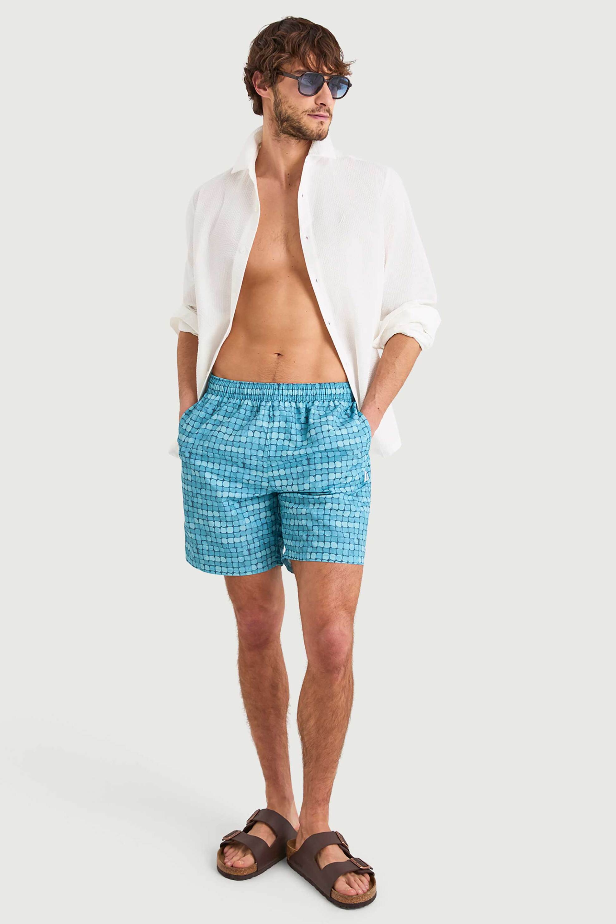 Nautica ανδρικό μαγιό σορτς με all-over print και κεντημένο λογότυπο "Vasa" - N1V03978 Τυρκουάζ