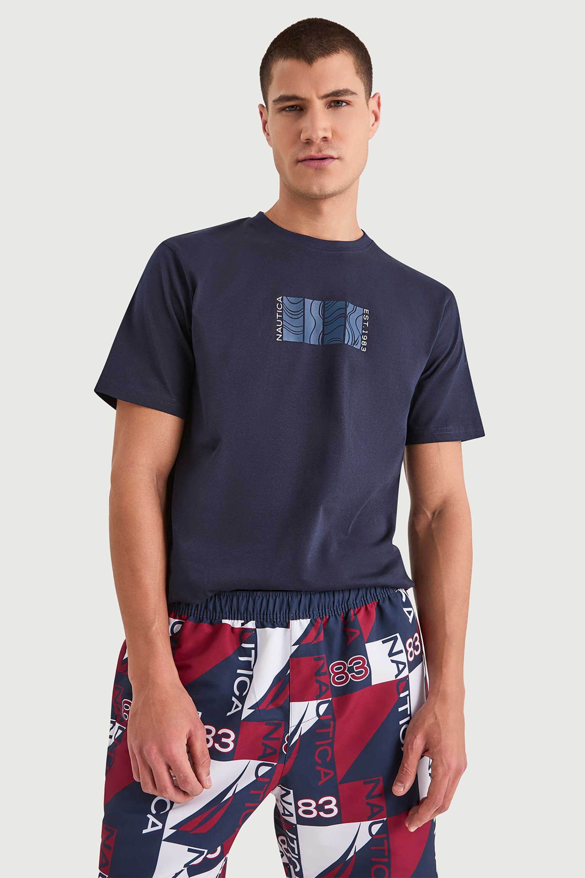 Nautica ανδρικό T-shirt με graphic print "Parett" - N1V04026 Μπλε Σκούρο