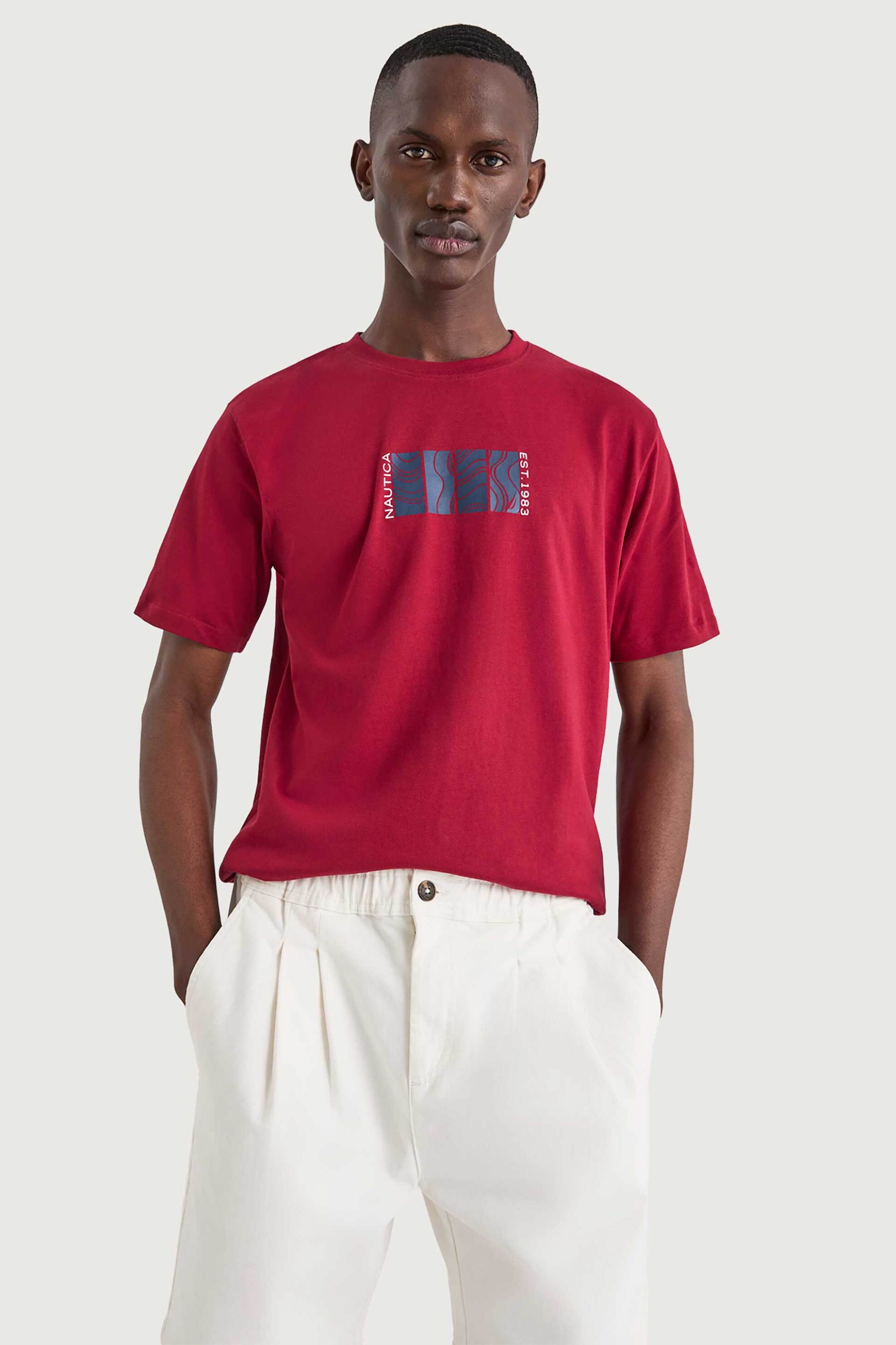 Nautica ανδρικό T-shirt με graphic print "Parett" - N1V04026 Κόκκινο Indian