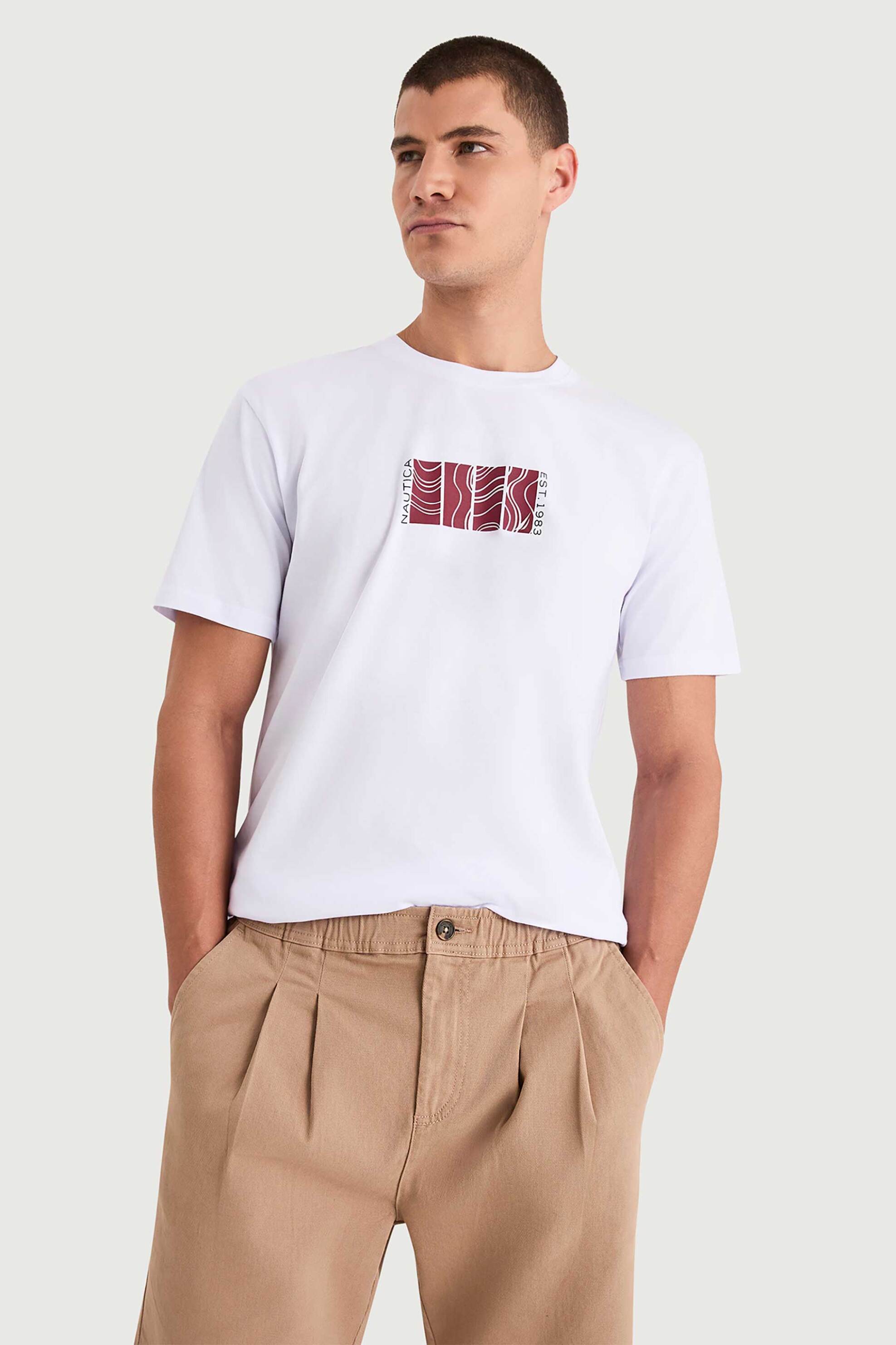 Nautica ανδρικό T-shirt με graphic print "Parett" - N1V04026 Λευκό