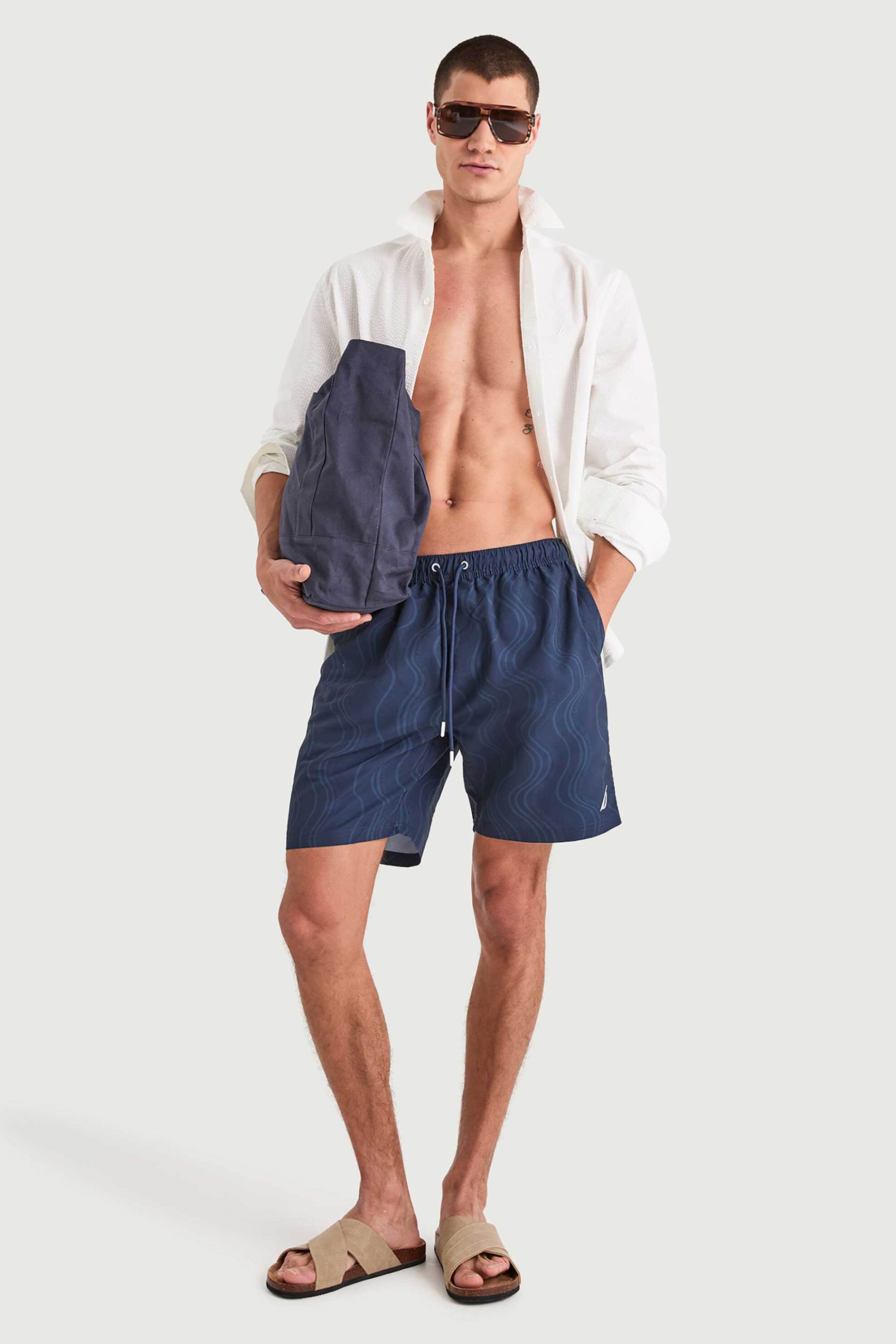 Nautica ανδρικό μαγιό σορτς με all-over print και κεντημένο λογότυπο "Yukon" - N1V04027 Μπλε Σκούρο