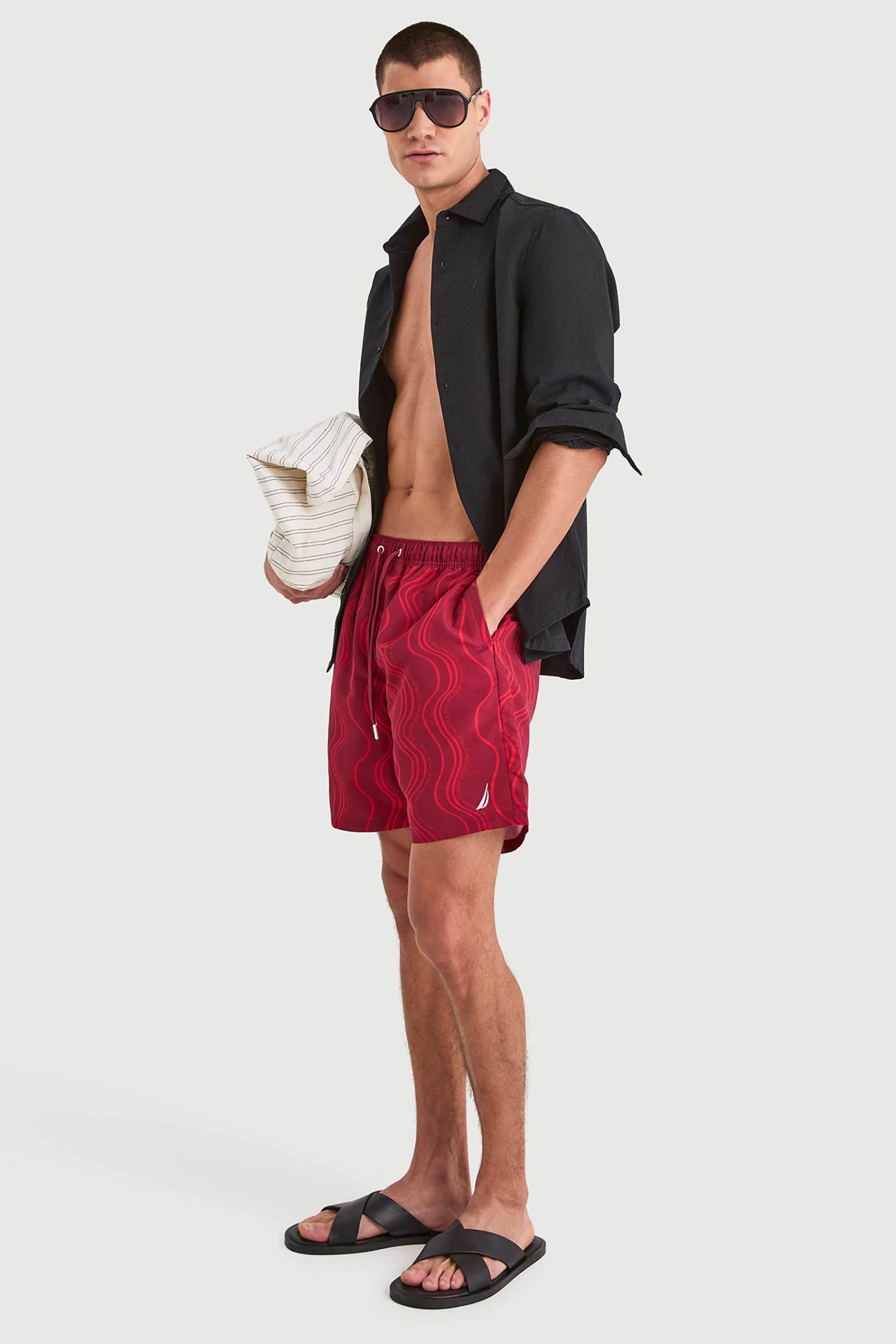 Nautica ανδρικό μαγιό σορτς με all-over print και κεντημένο λογότυπο "Yukon" - N1V04027 Κόκκινο Indian