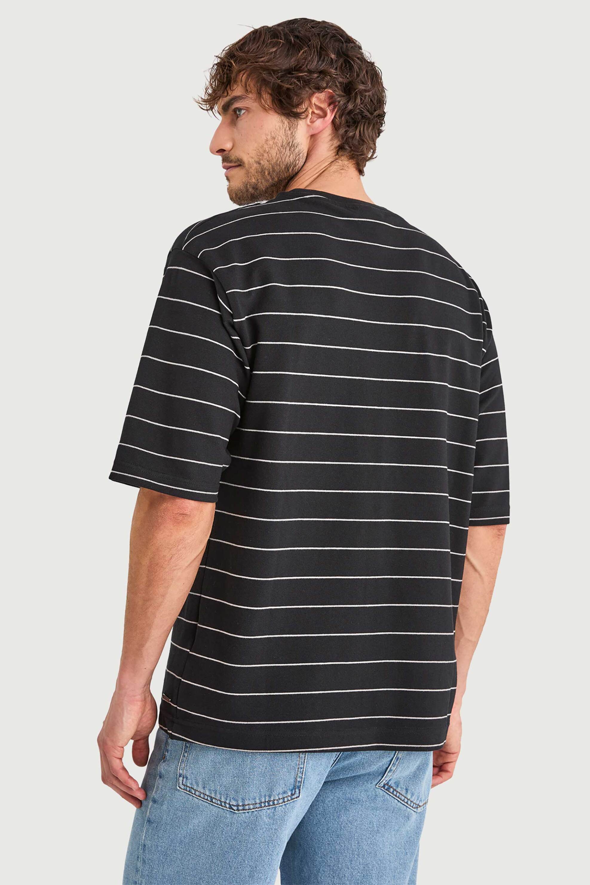 Nautica Ανδρικό T-Shirt με Ριγέ Σχέδιο Και Κεντημένο Λογότυπο Bahai - N1V04308 Μαύρο