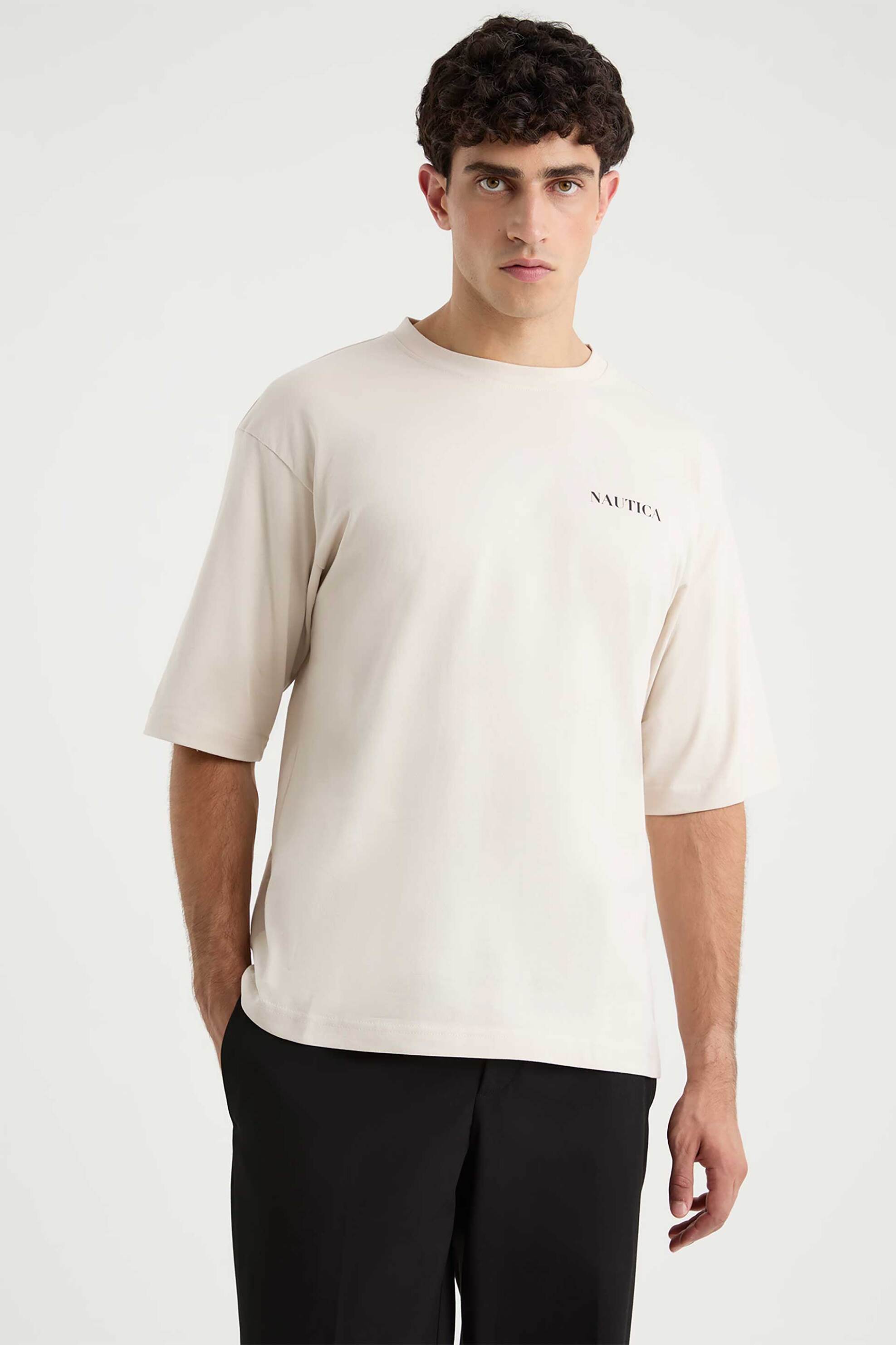 Nautica ανδρικό T-shirt με logo print Relaxed Fit "Vayden" - N1X04229 Κρέμ