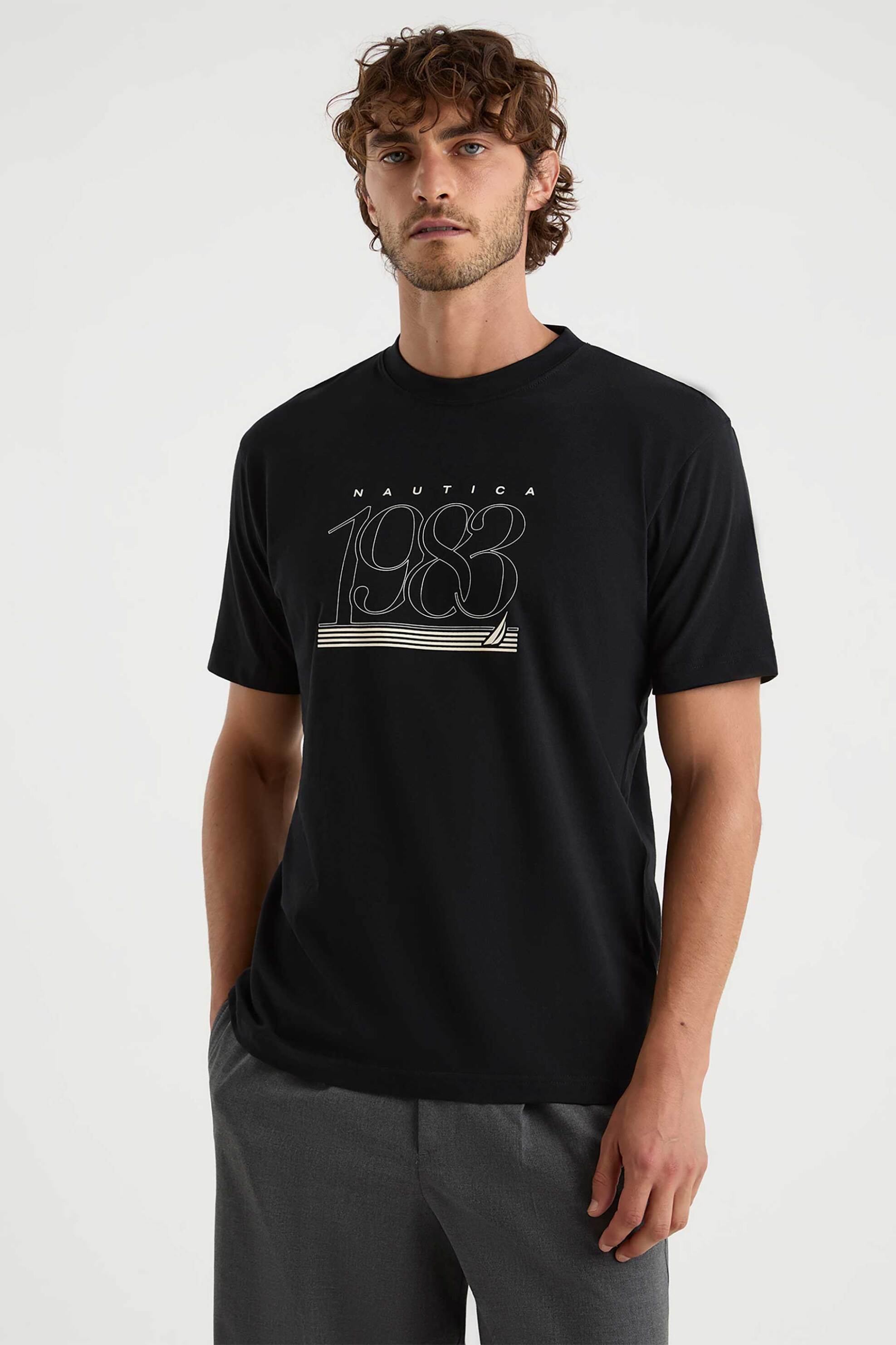 Nautica ανδρικό T-shirt με graphic logo print "Benci" - N1X04265 Μαύρο