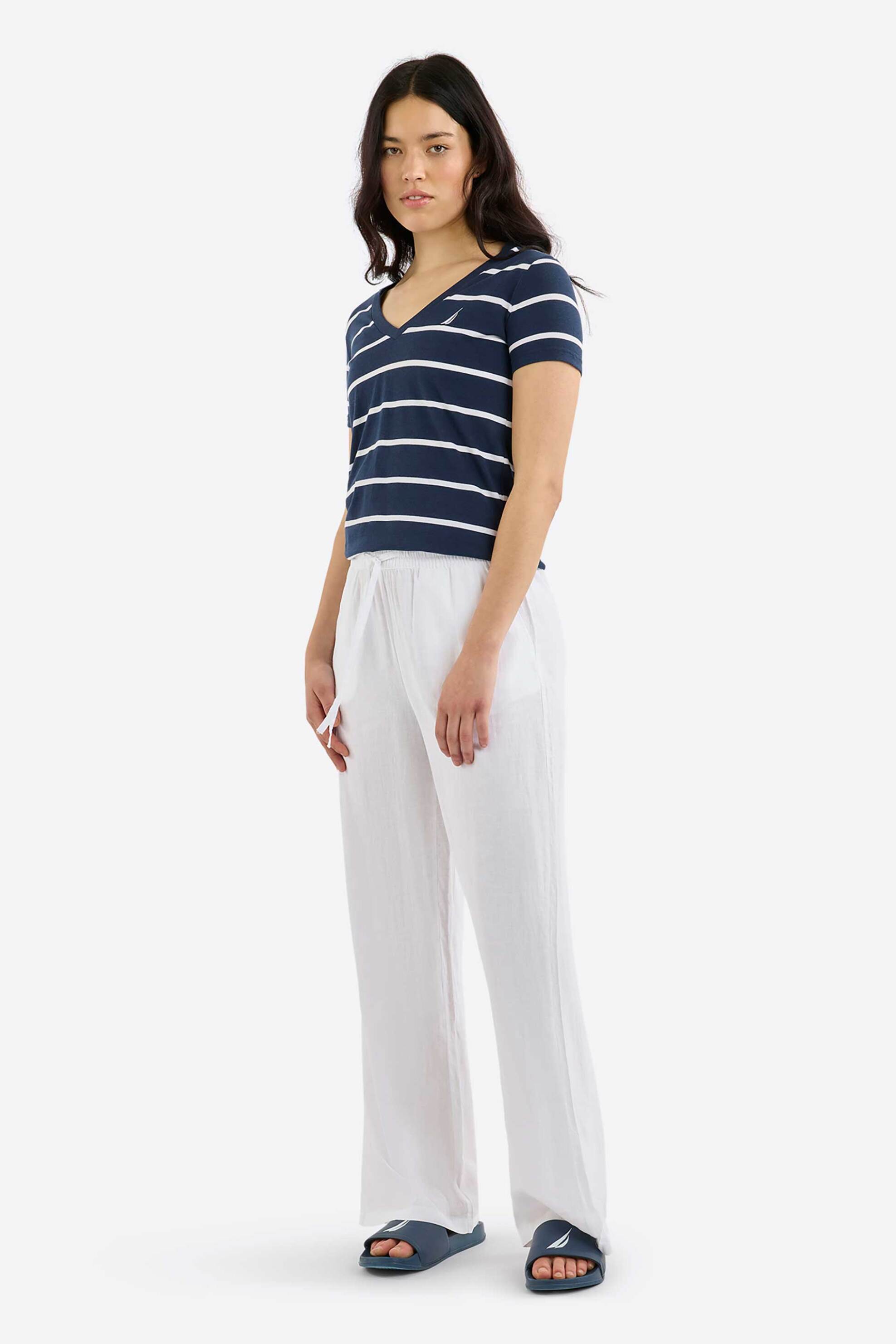 NAUTICA Nautica γυναικείο T-shirt με V, ριγέ σχέδιο και κεντημένο λογότυπο "Hosta" - N2R03047 Σκούρο Μπλε - 3