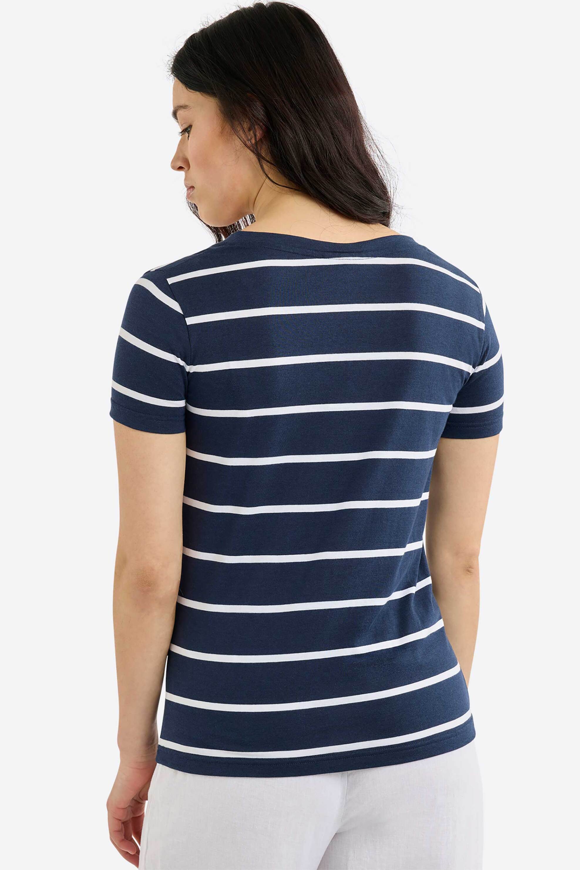 Nautica Γυναικείο T-Shirt με V Ριγέ Σχέδιο Και Κεντημένο Λογότυπο Hosta - N2R03047 Σκούρο Μπλε