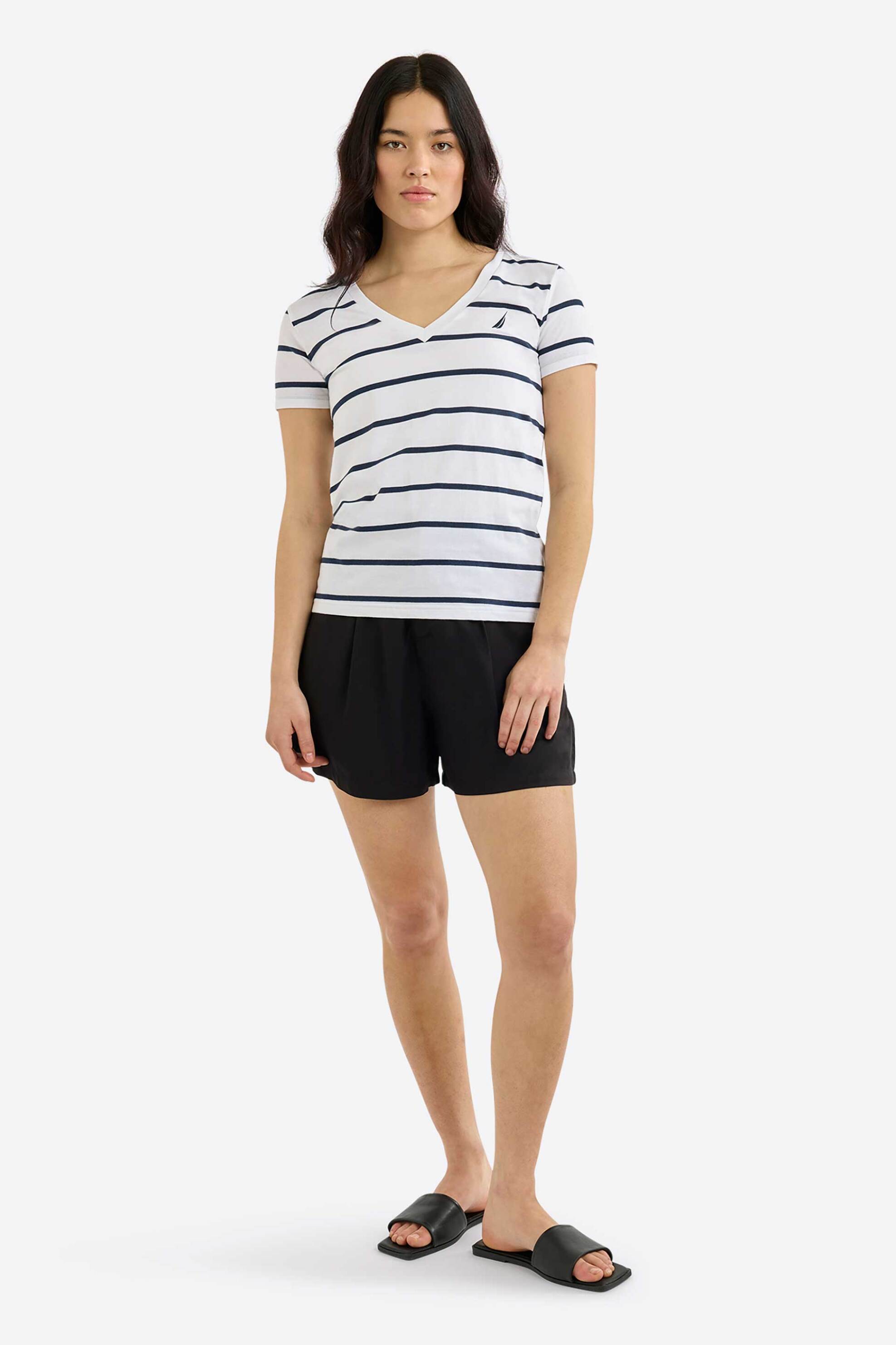 NAUTICA Nautica γυναικείο T-shirt με V, ριγέ σχέδιο και κεντημένο λογότυπο "Hosta" - N2R03047 Λευκό - 3