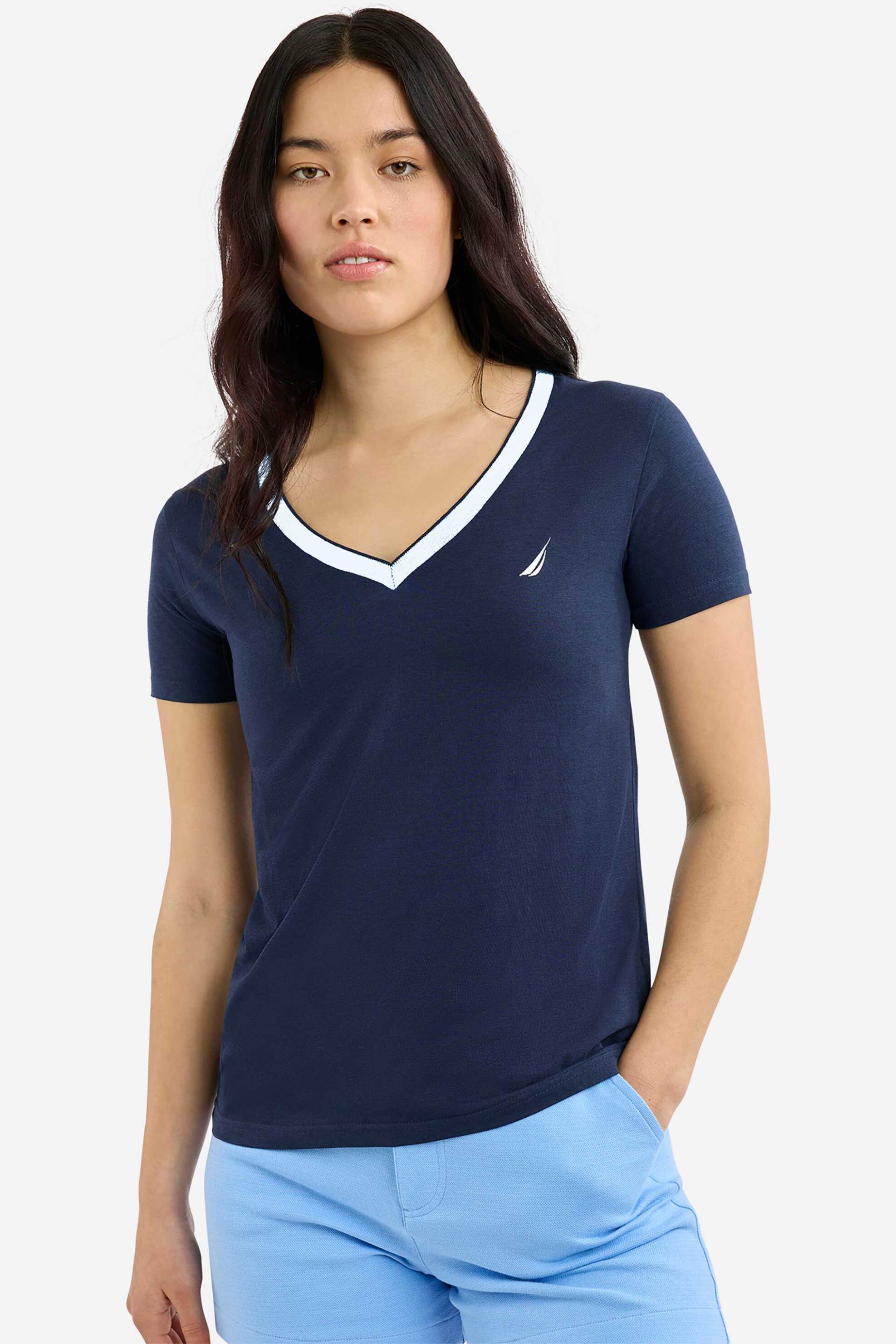 NAUTICA Nautica γυναικείο T-shirt με V και κεντημένο λογότυπο "Mae" - N2R03081 Σκούρο Μπλε