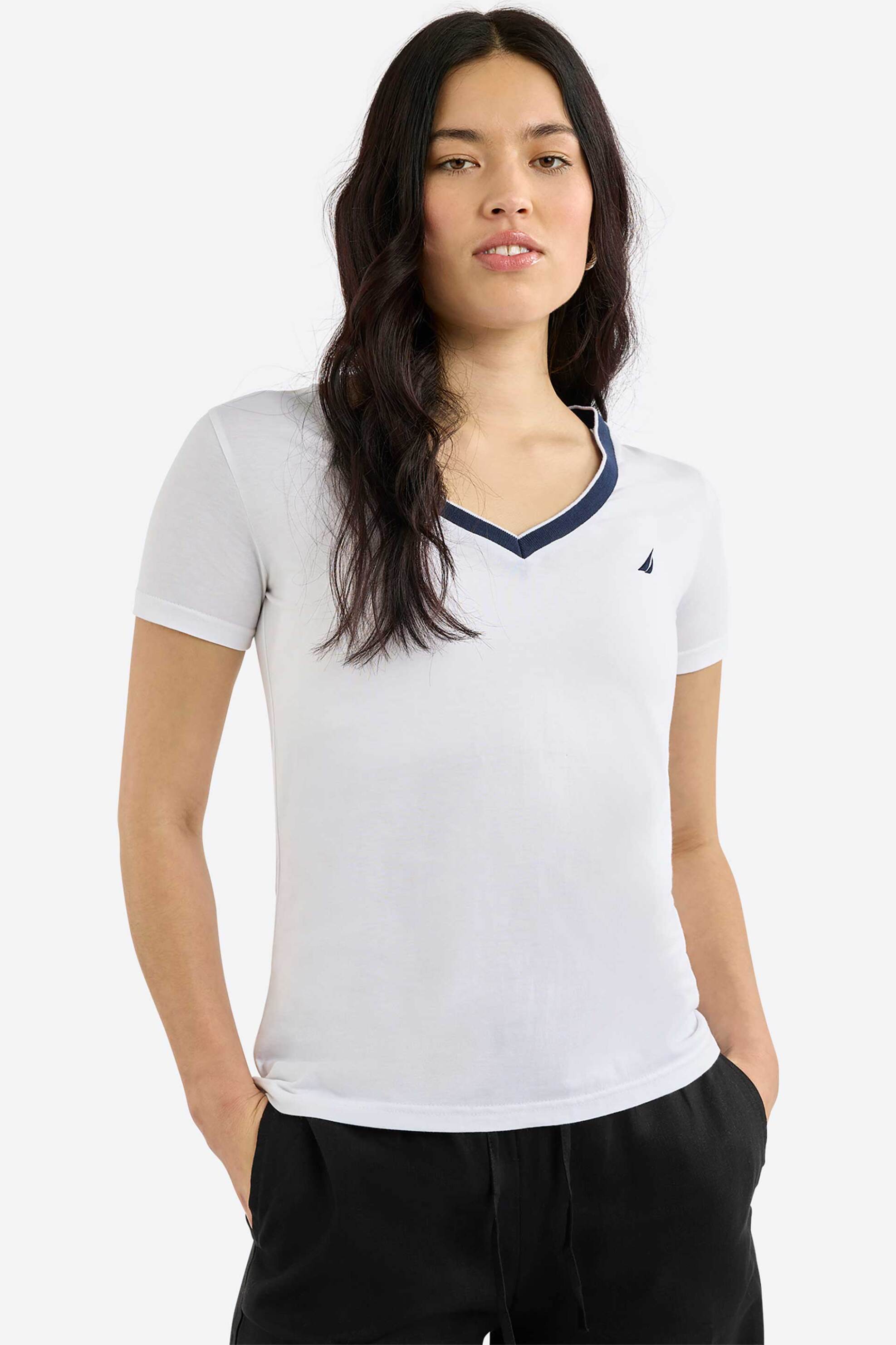 NAUTICA Nautica γυναικείο T-shirt με V και κεντημένο λογότυπο "Mae" - N2R03081 Λευκό