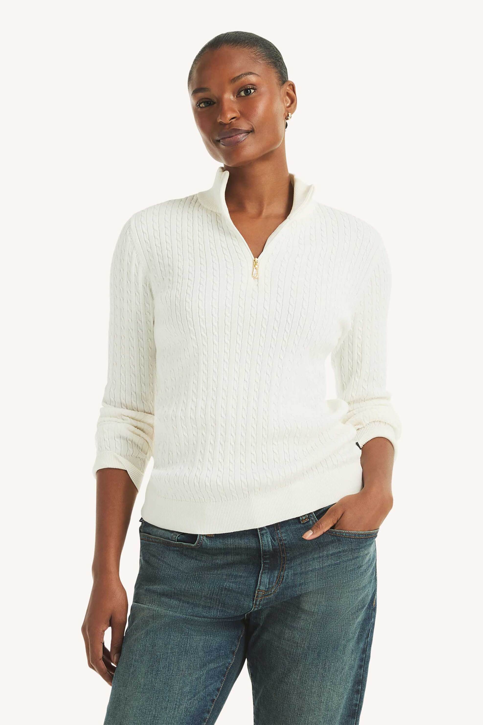 Nautica γυναικείο πουλόβερ με cable knit pattern και ψηλό λαιμό με 1/2 φερμουάρ Classic Fit