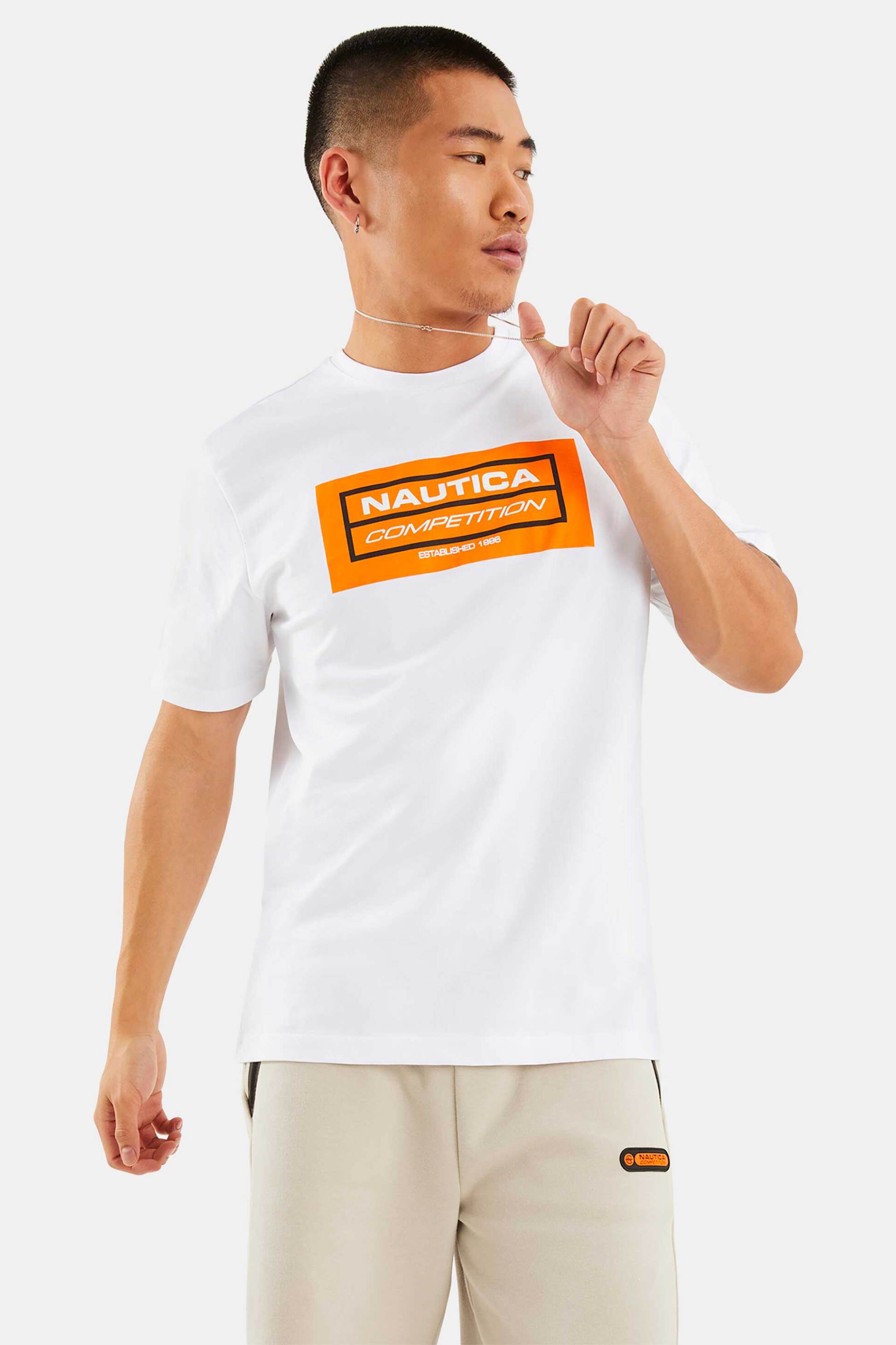 Nautica ανδρικό T-shirt με print στην πλάτη - N7M01378 Λευκό