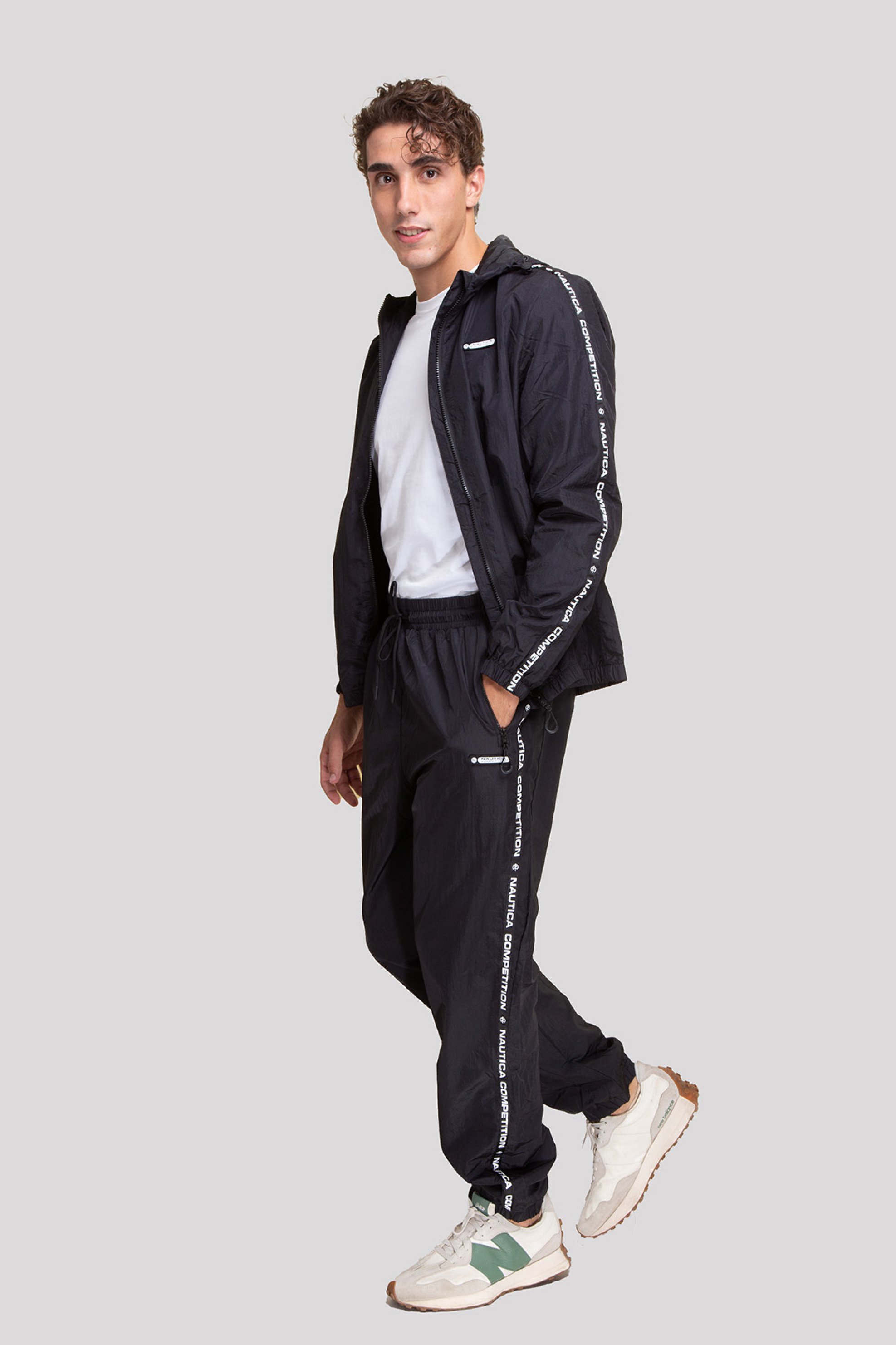 Nautica ανδρικό αδιάβροχο παντελόνι φόρμας με logo tape στο πλάι - N7P02117 Μαύρο