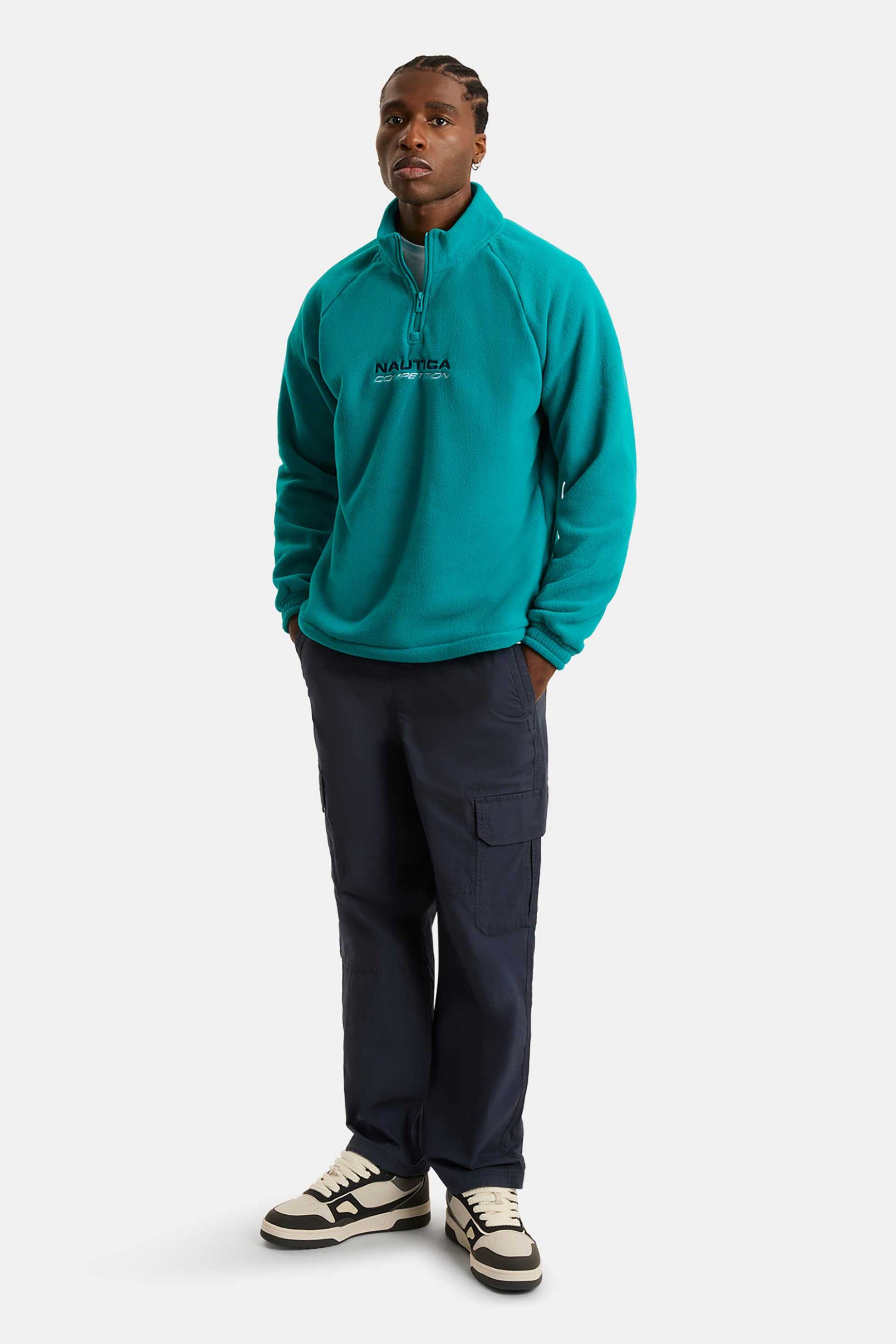 Nautica ανδρική μπλούζα φούτερ με λογότυπο και ψηλό λαιμό με φερμουάρ 1/2 "Kennan" - N7S03404 Τυρκουάζ φωτογραφία