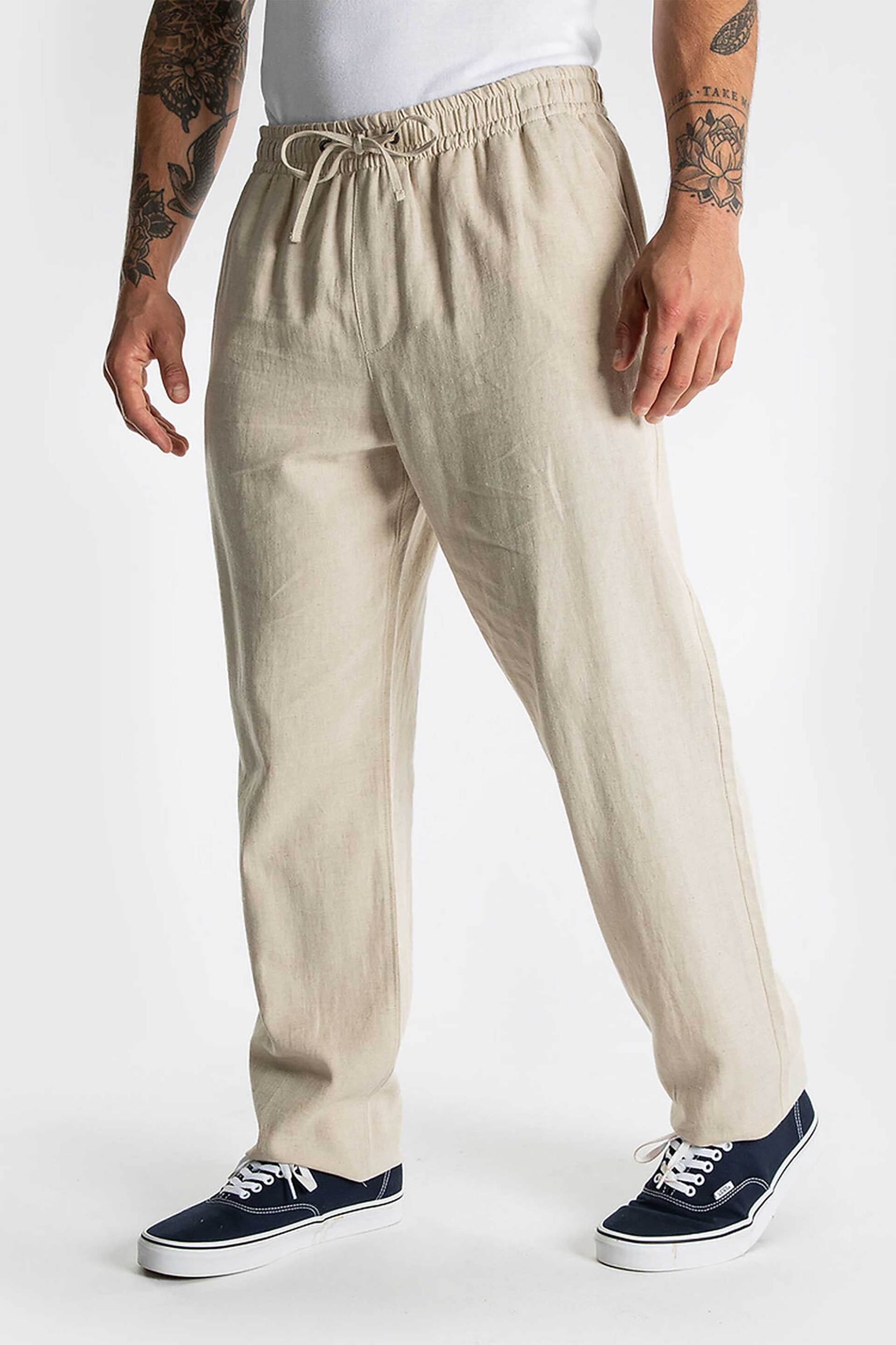 Nautica ανδρικό λινό παντελόνι με ελαστική μέση Relaxed Fit - NAP171224 Εκρού