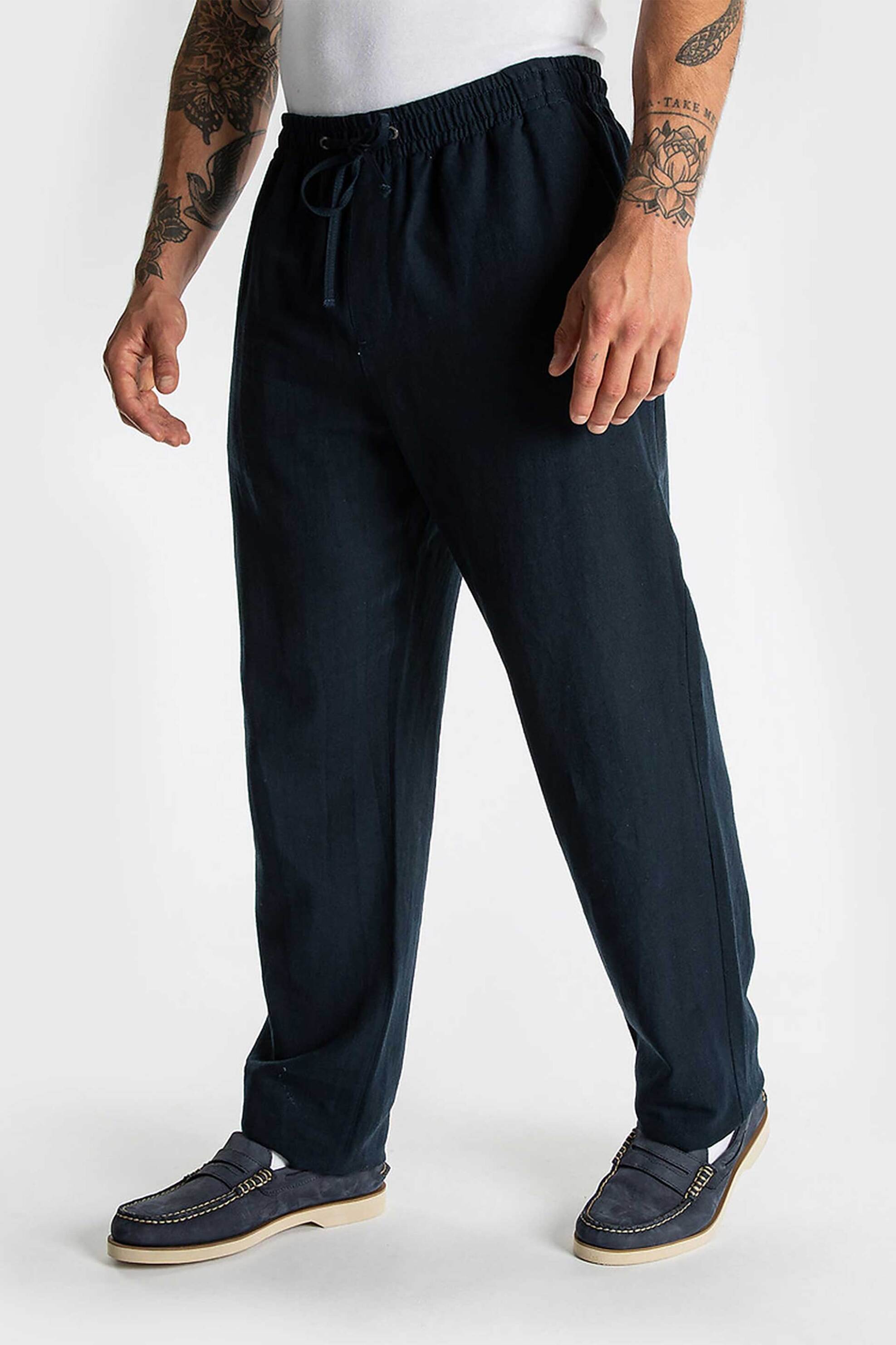 Nautica ανδρικό λινό παντελόνι με ελαστική μέση Relaxed Fit - NAP171224 Σκούρο Μπλε