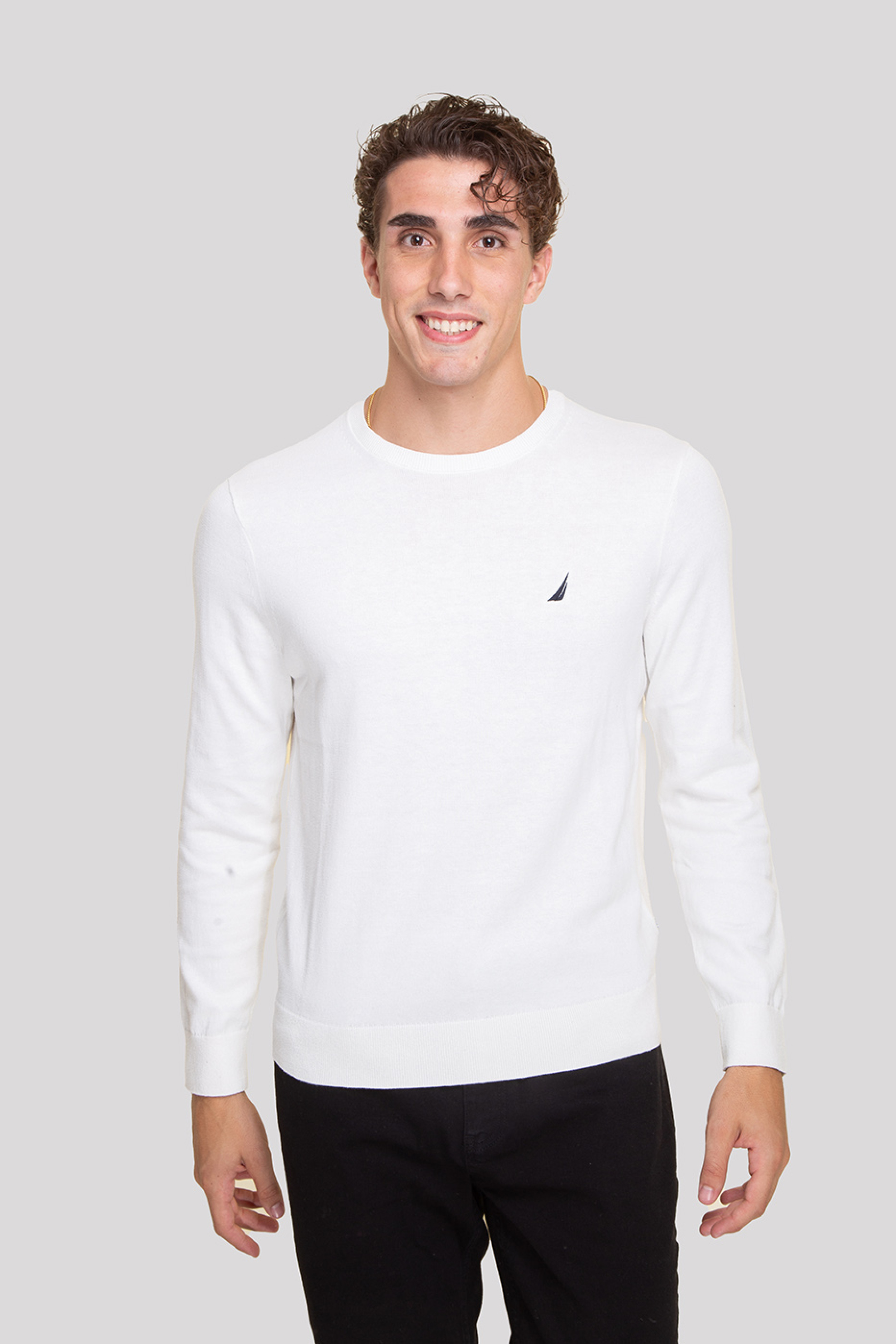 Nautica ανδρικό πουλόβερ μονόχρωμο με κεντημένο λογότυπο - S47001 Λευκό