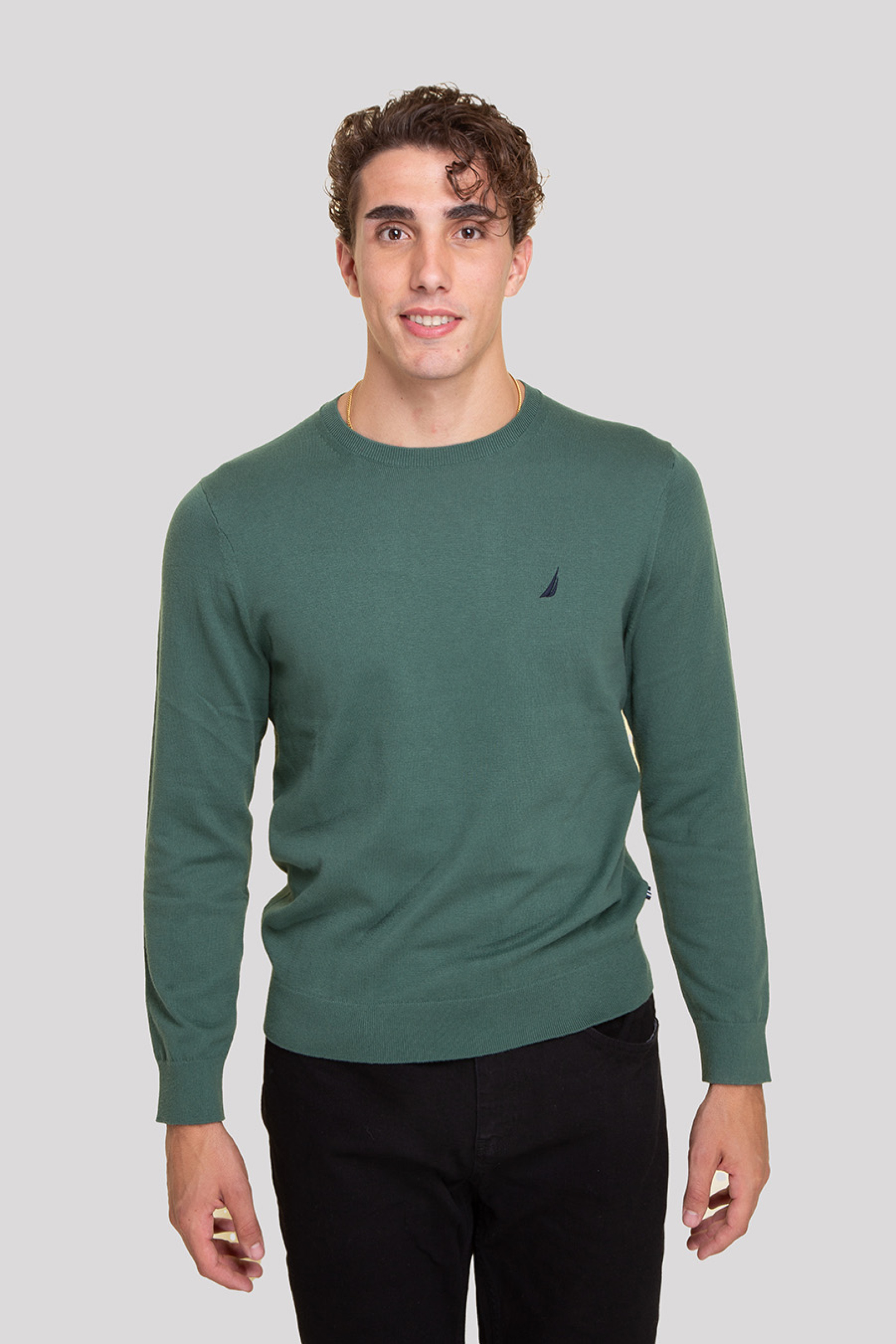 Nautica ανδρικό πουλόβερ μονόχρωμο με κεντημένο λογότυπο - S47001 Πράσινο