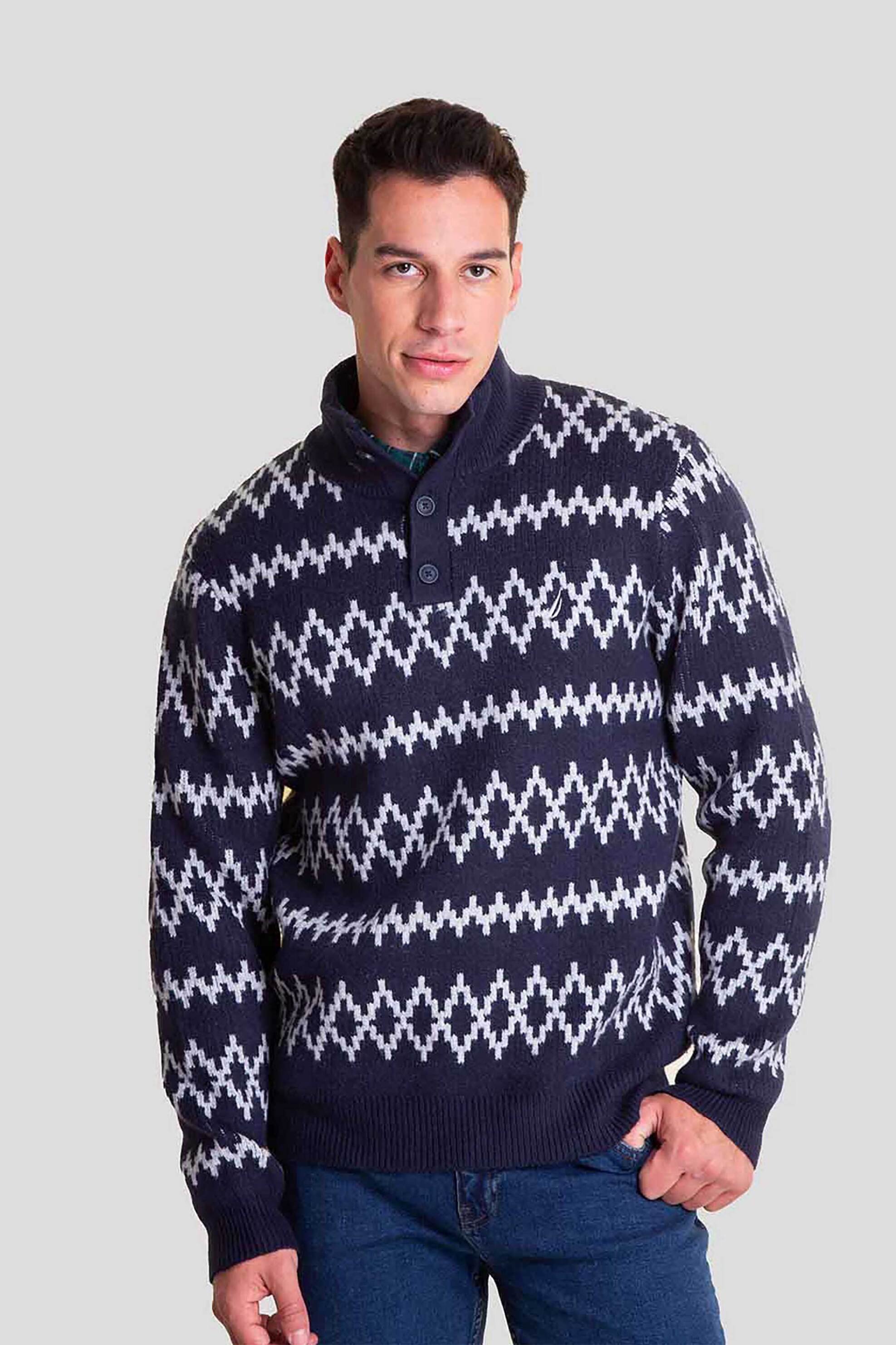 Nautica ανδρικό πουλόβερ με geometrical pattern - S47108 Μπλε Σκούρο