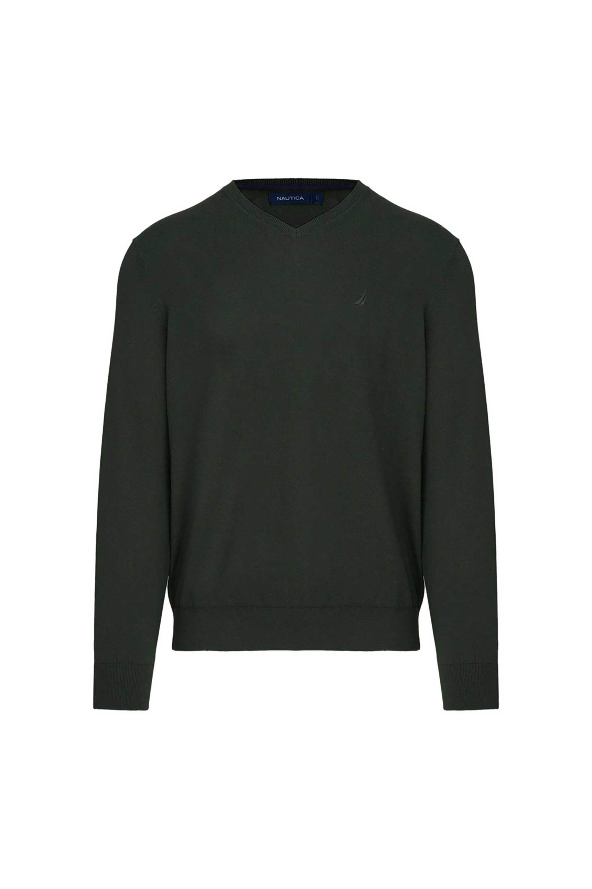 Nautica ανδρικό πουλόβερ με V και κεντημένο λογότυπο Classic Fit - S57100 Πράσινο Σκούρο