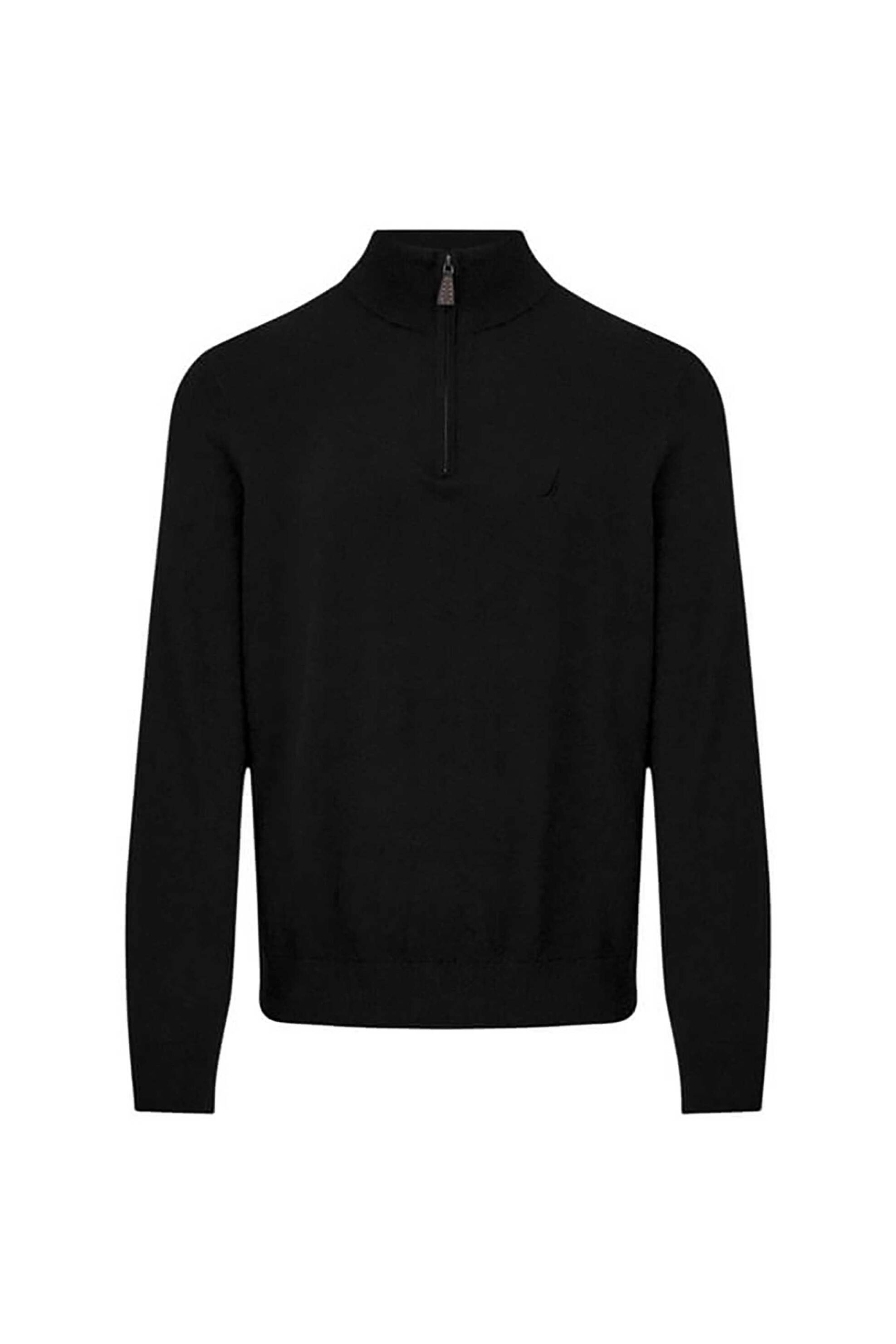 Nautica ανδρικό πουλόβερ μονόχρωμο με κεντημένο λογότυπο και ψηλό λαιμό με 1/2 φερμουάρ Regular Fit - S57101 Μαύρο