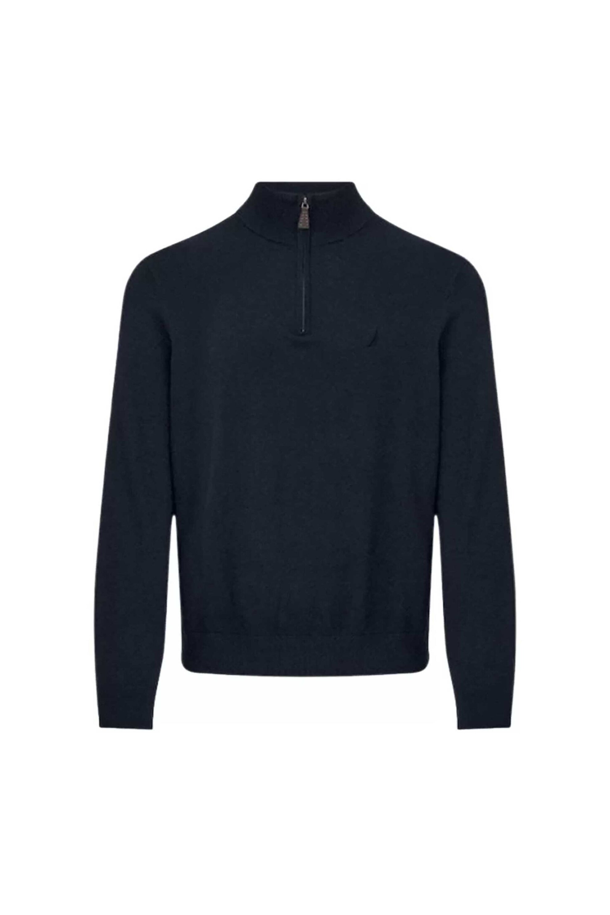 Nautica ανδρικό πουλόβερ μονόχρωμο με κεντημένο λογότυπο και ψηλό λαιμό με 1/2 φερμουάρ Regular Fit - S57101 Μπλε Σκούρο