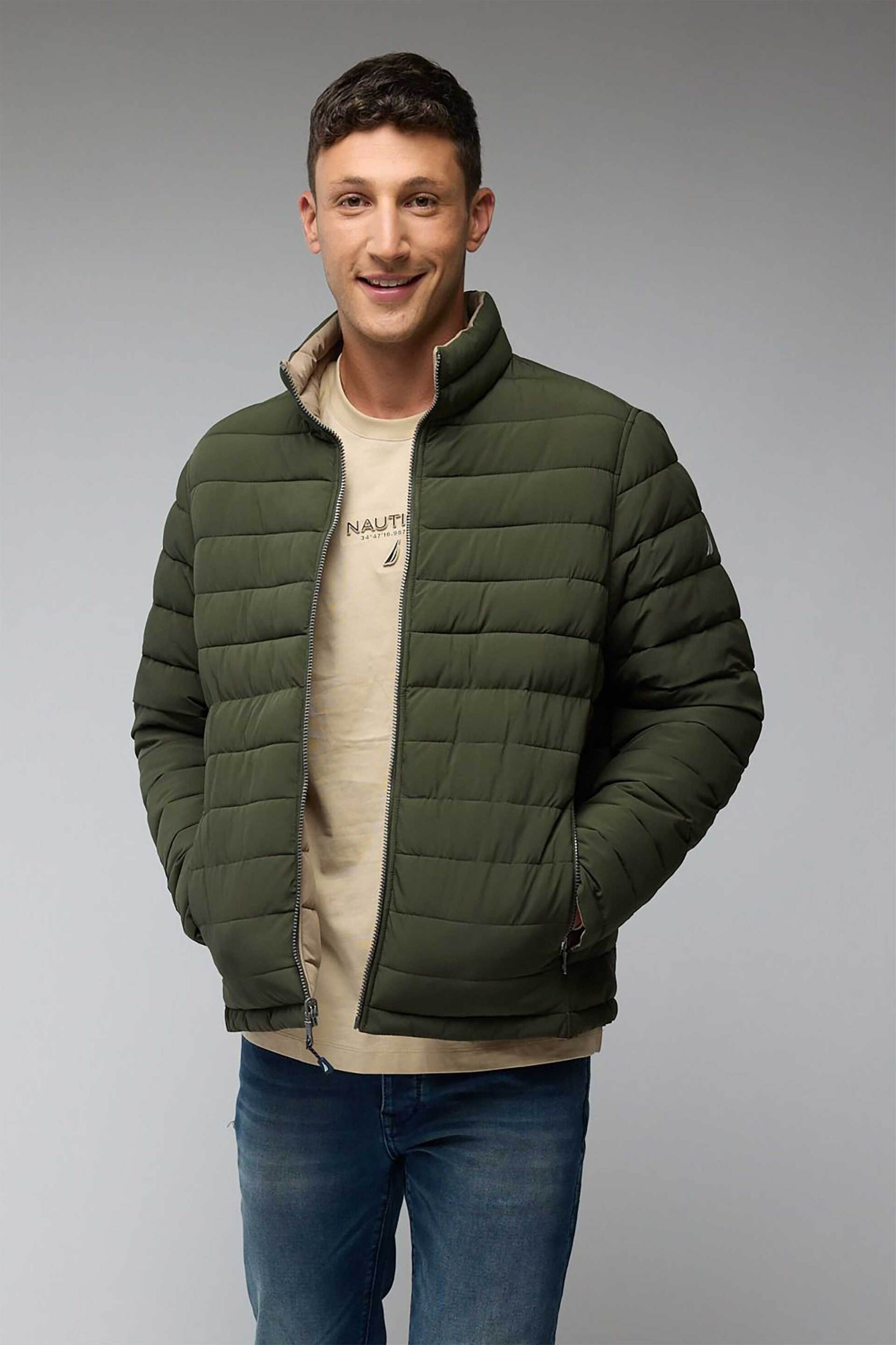 Nautica ανδρικό μπουφάν διπλής όψης με καπιτονέ σχέδιο και λογότυπο - V622744 Χακί