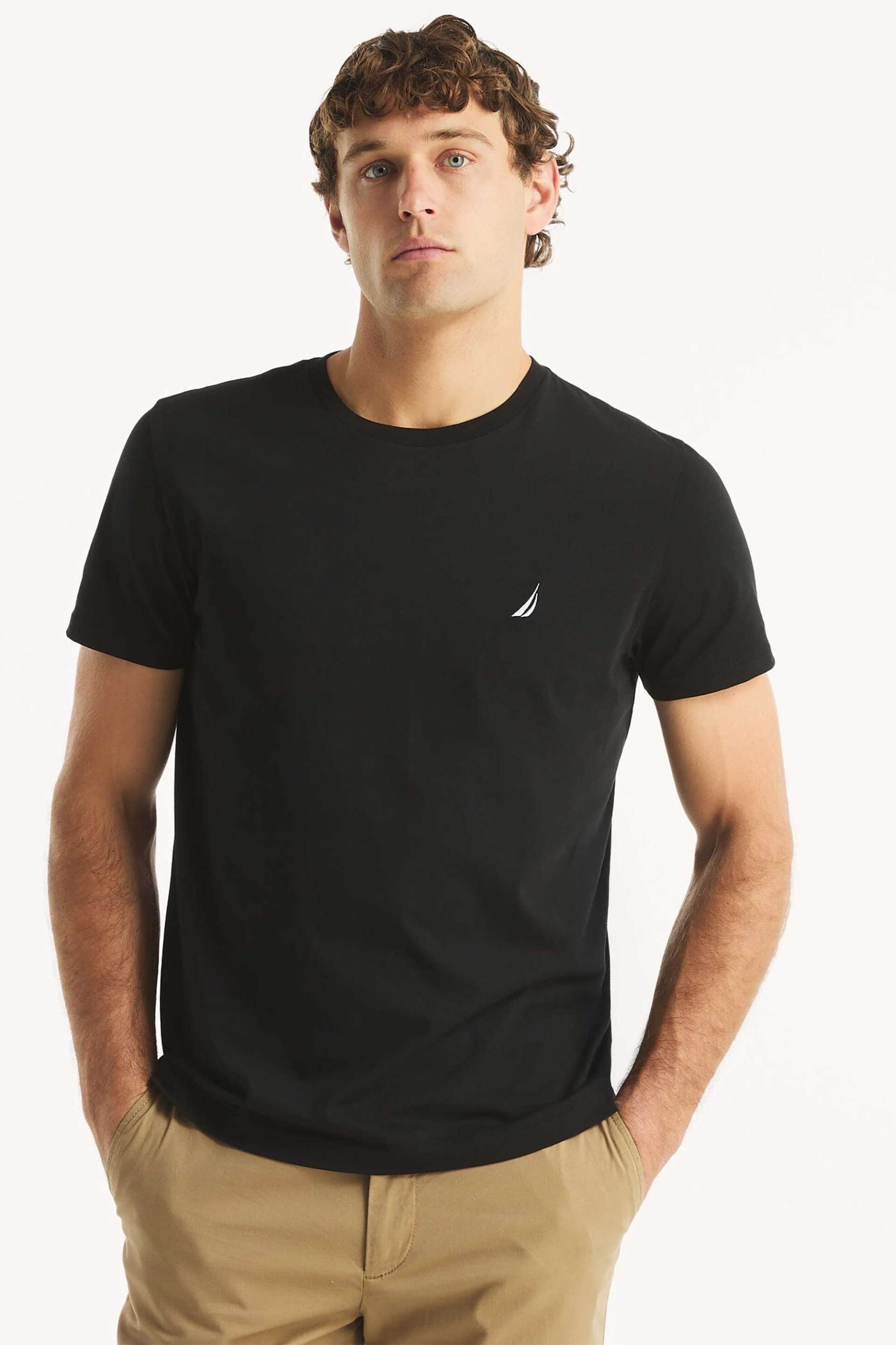 Nautica ανδρικό T-shirt με κεντημένο λογότυπο Classic Fit - VR8100 Μαύρο