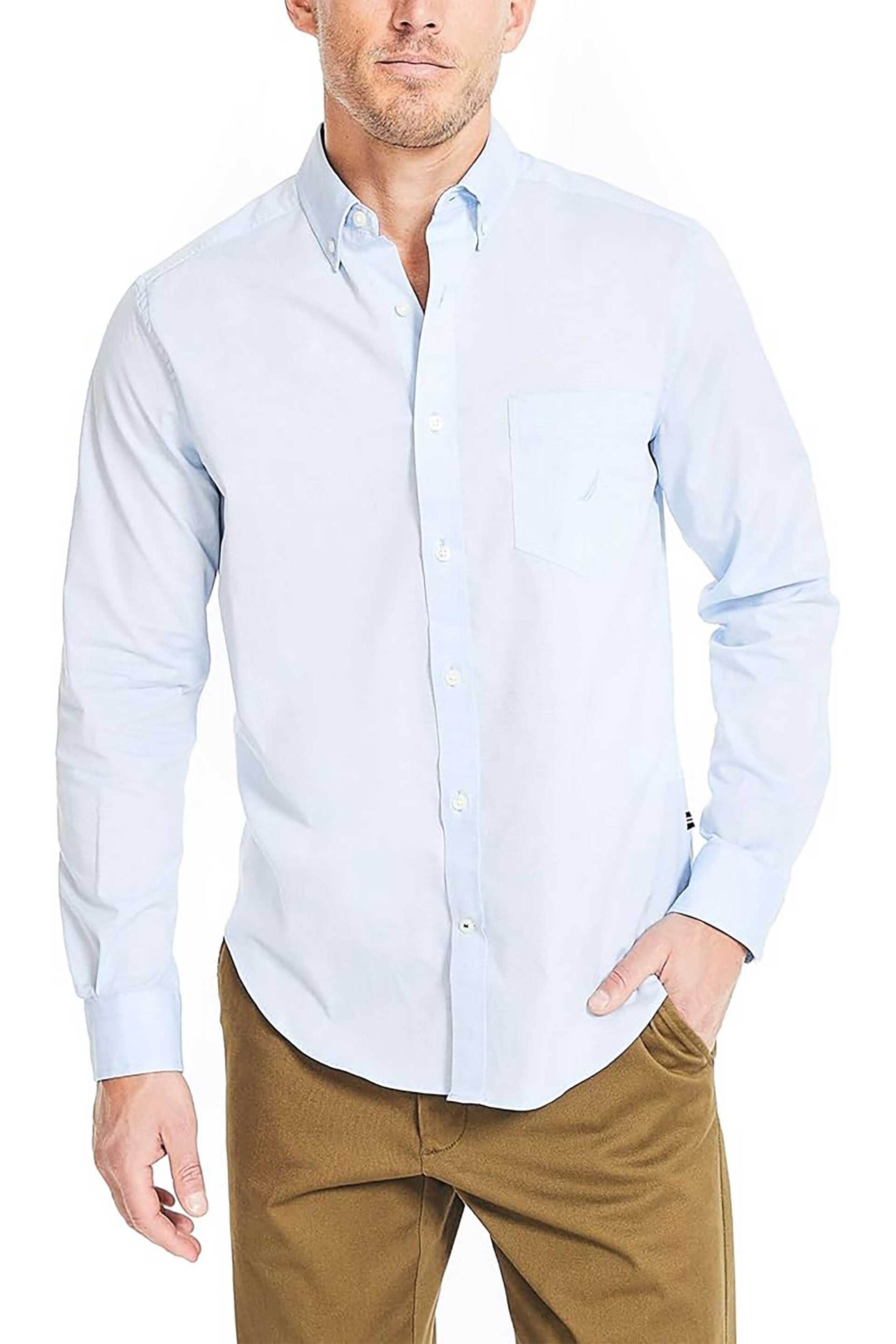 Nautica ανδρικό πουκάμισο button down με τσέπη και κεντημένο λογότυπο Classic Fit - W45126 Σιελ