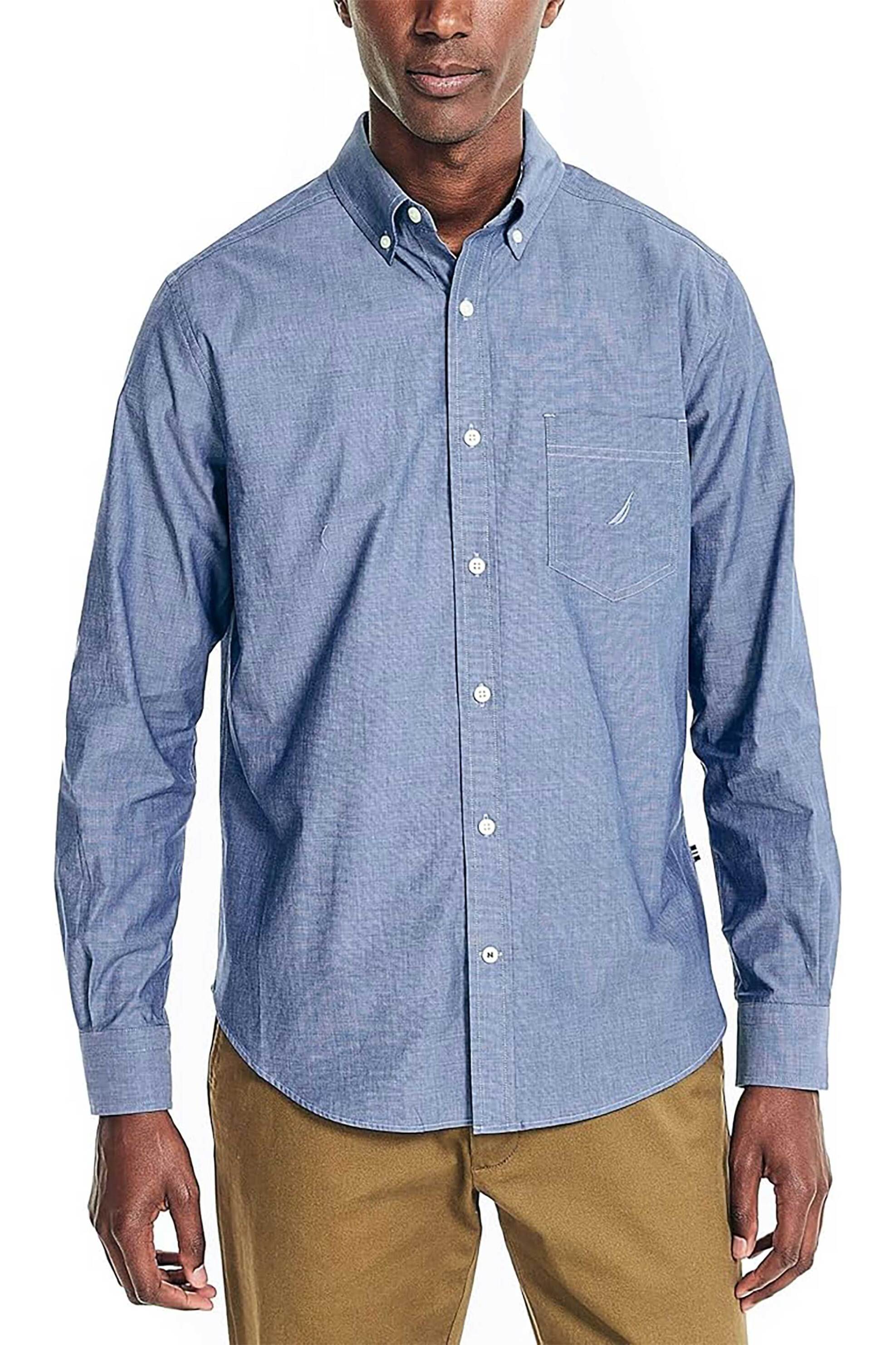Nautica ανδρικό πουκάμισο button down με τσέπη και κεντημένο λογότυπο Classic Fit - W45126 Μπλε