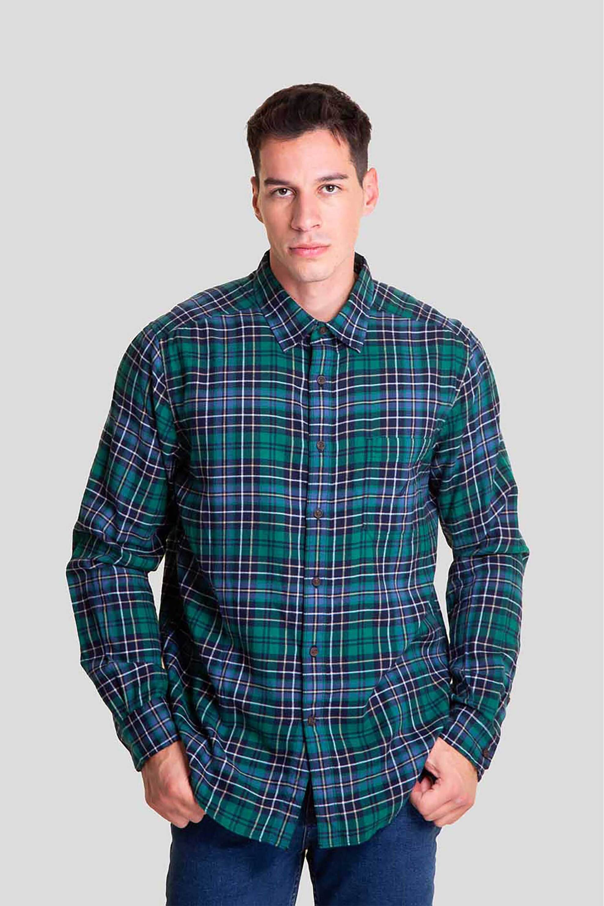 Nautica ανδρικό πουκάμισο με καρό σχέδιο και τσέπη με λογότυπο στο στήθος - W47314 Πράσινο