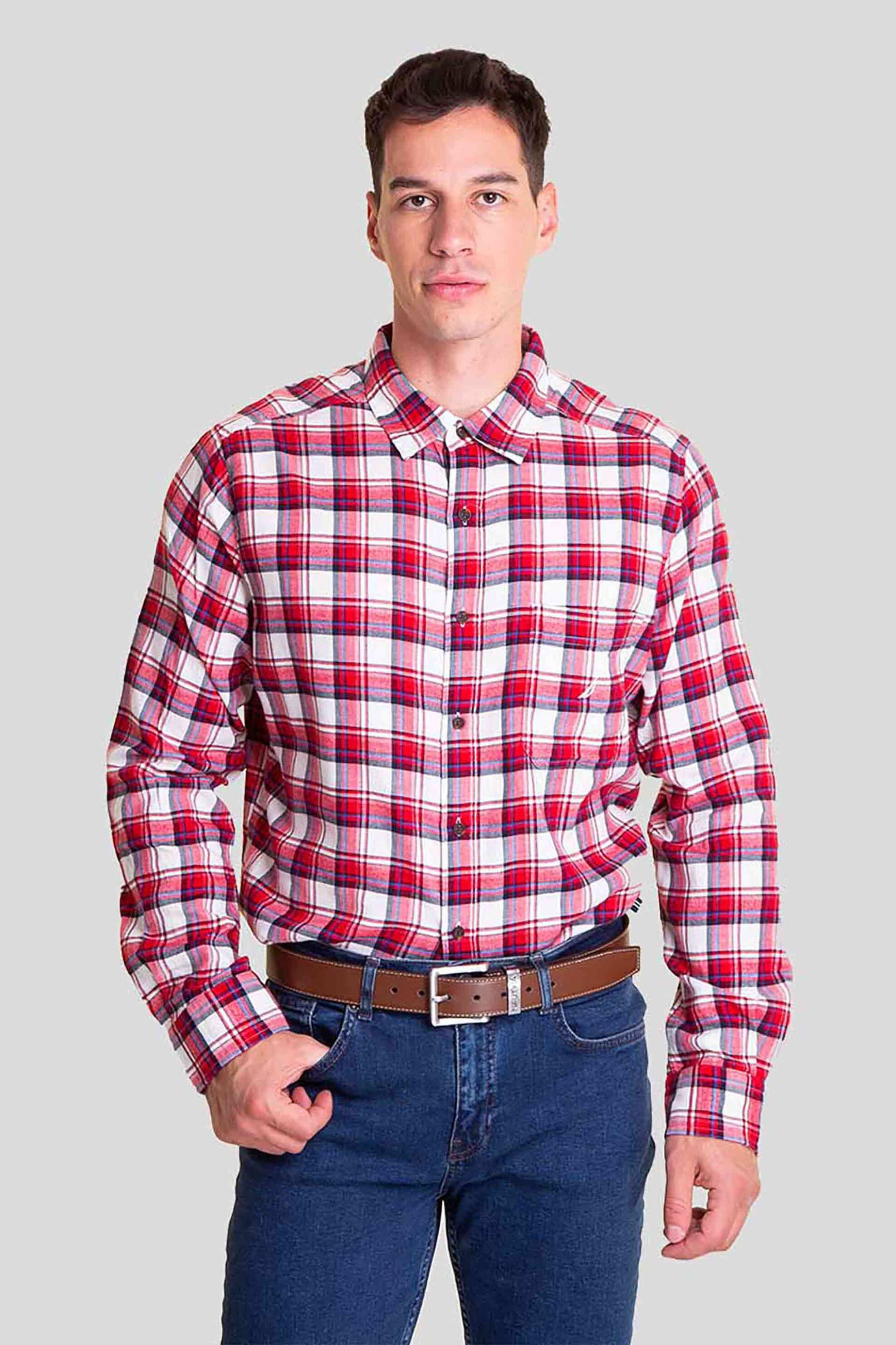 NAUTICA Nautica ανδρικό πουκάμισο με καρό σχέδιο και τσέπη με κεντημένο λογότυπο - W47321 Κόκκινο