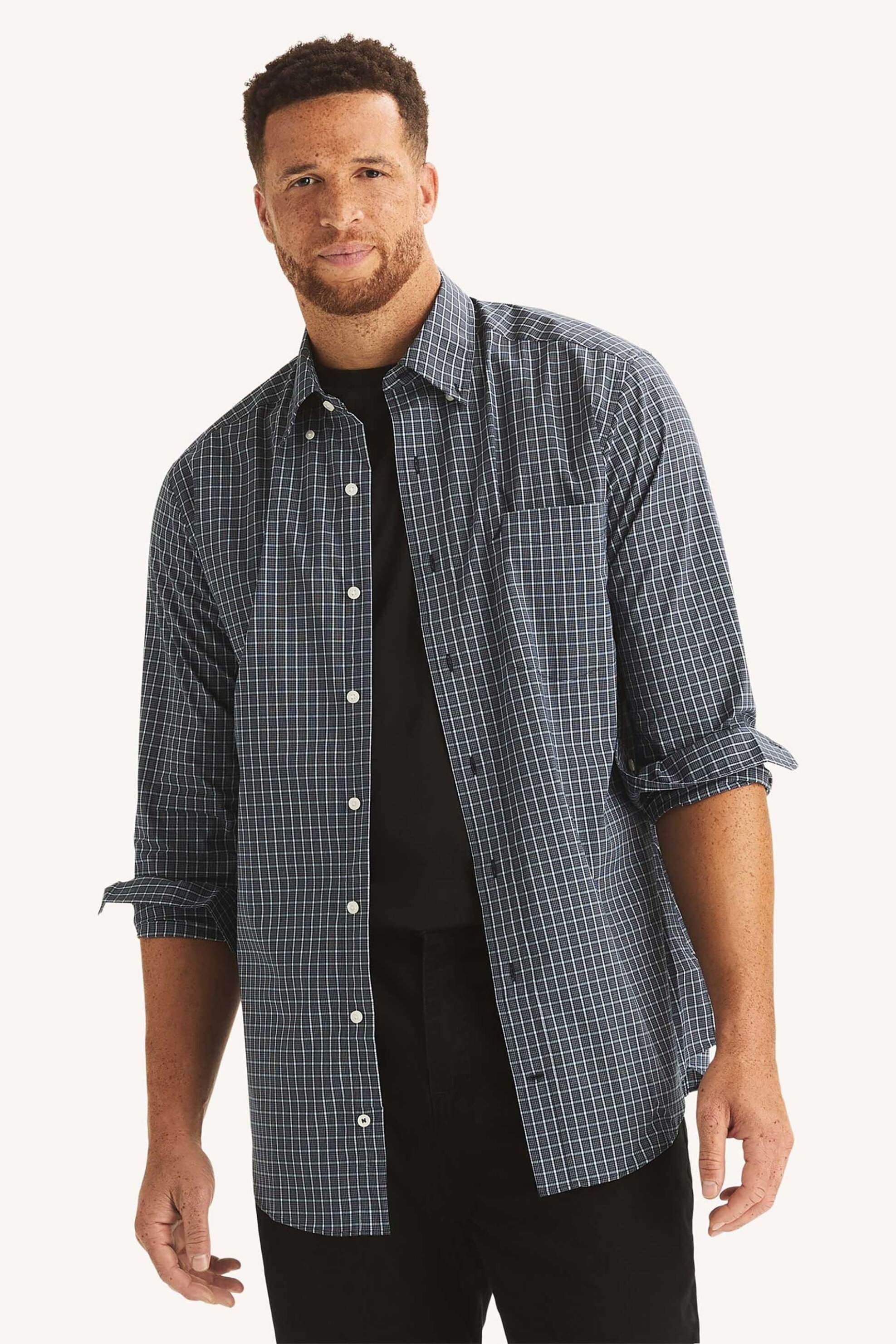 NAUTICA Nautica ανδρικό πουκάμισο button down με καρό σχέδιο και τσέπη με λογότυπο Classic Fit - W57131 Σκούρο Μπλε