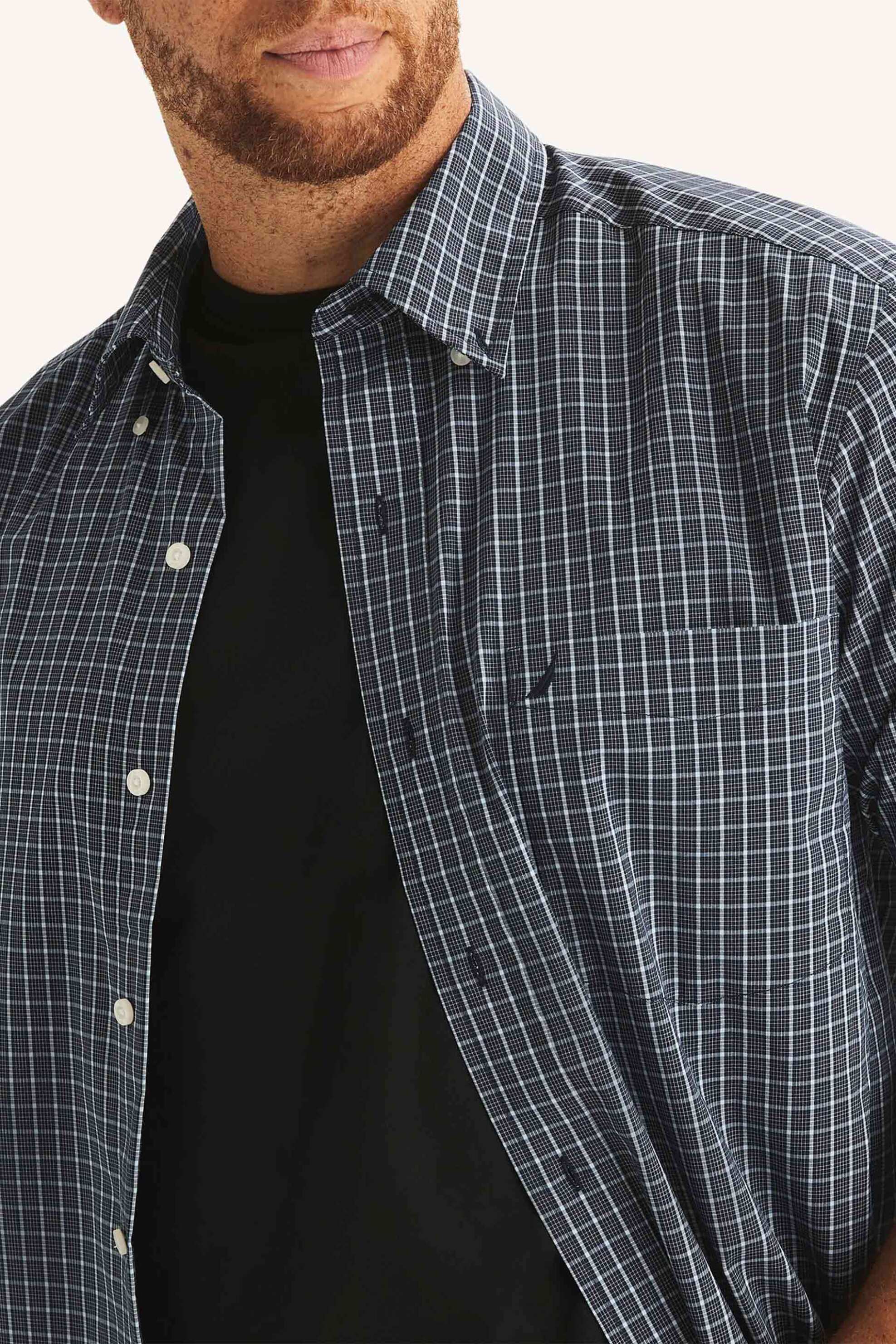 Nautica ανδρικό πουκάμισο button down με καρό σχέδιο και τσέπη με λογότυπο Classic Fit - W57131 Σκούρο Μπλε φωτογραφία