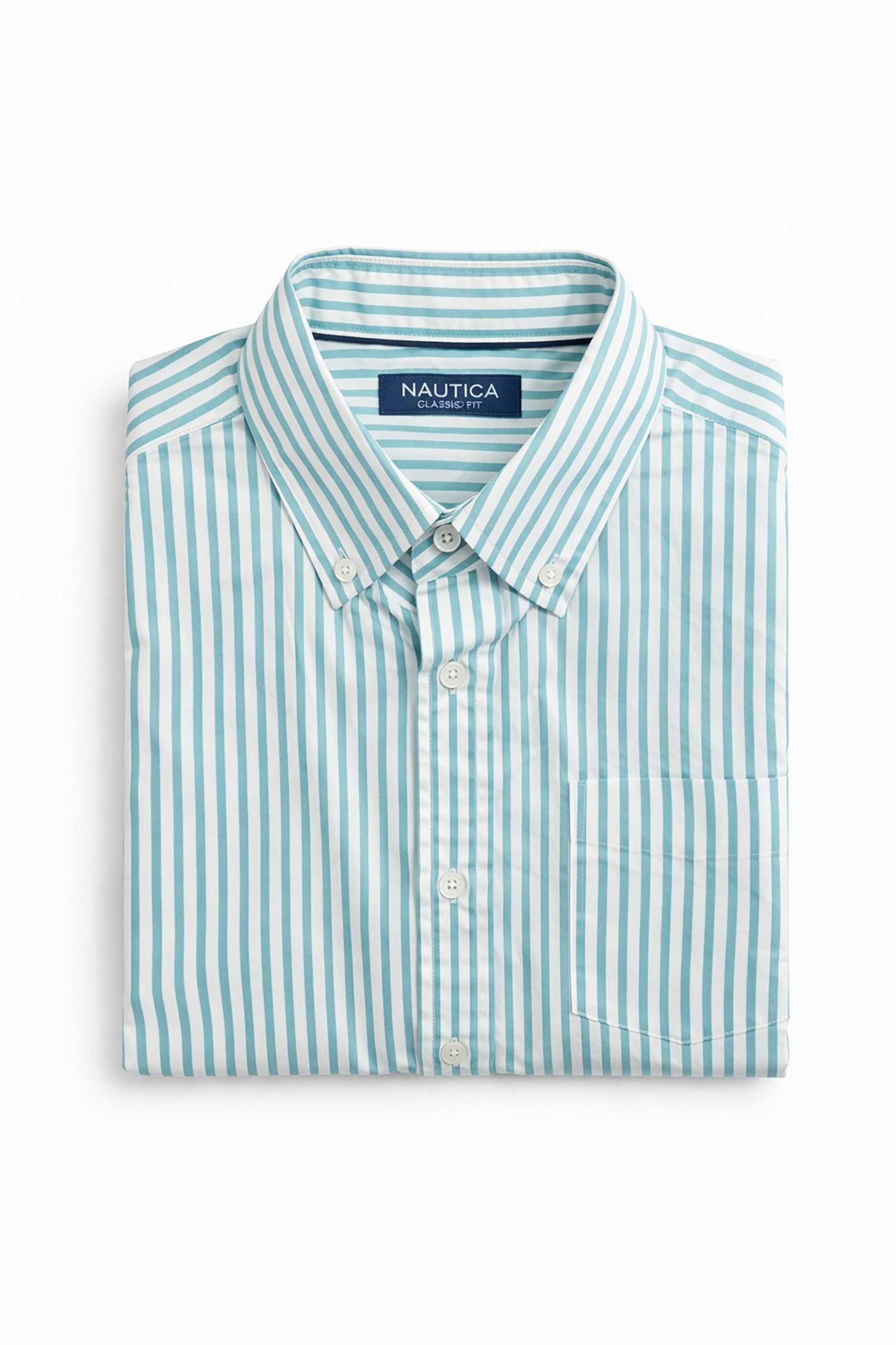Nautica Ανδρικό Πουκάμισο Button Down με Ριγέ Σχέδιο Και Τσέπη Calssic Fit - W65210 Πράσινο Aqua