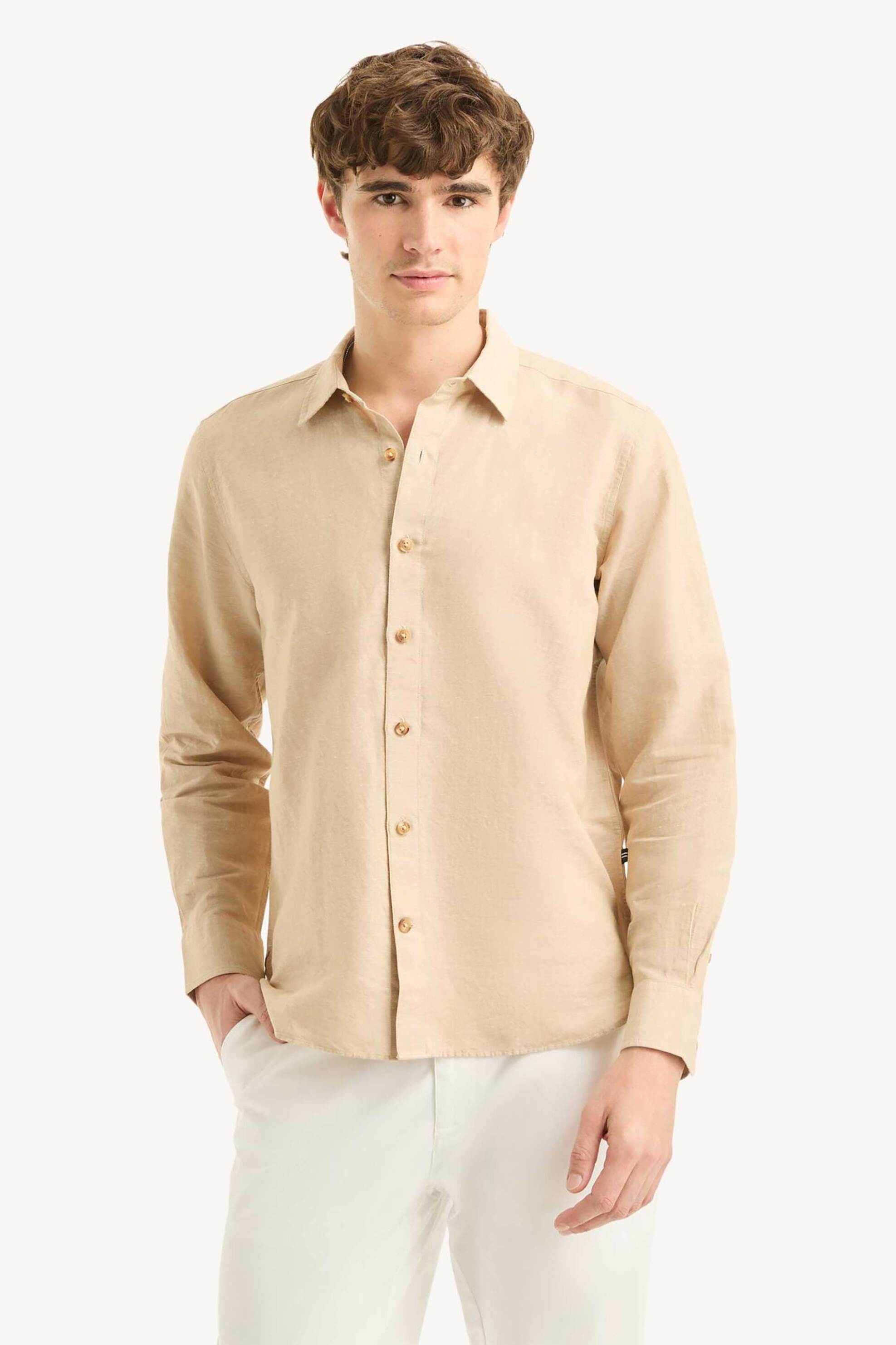 Nautica ανδρικό πουκάμισο με περιεκτικότητα σε λινάρι Classic Fit - WR6548 Μπεζ