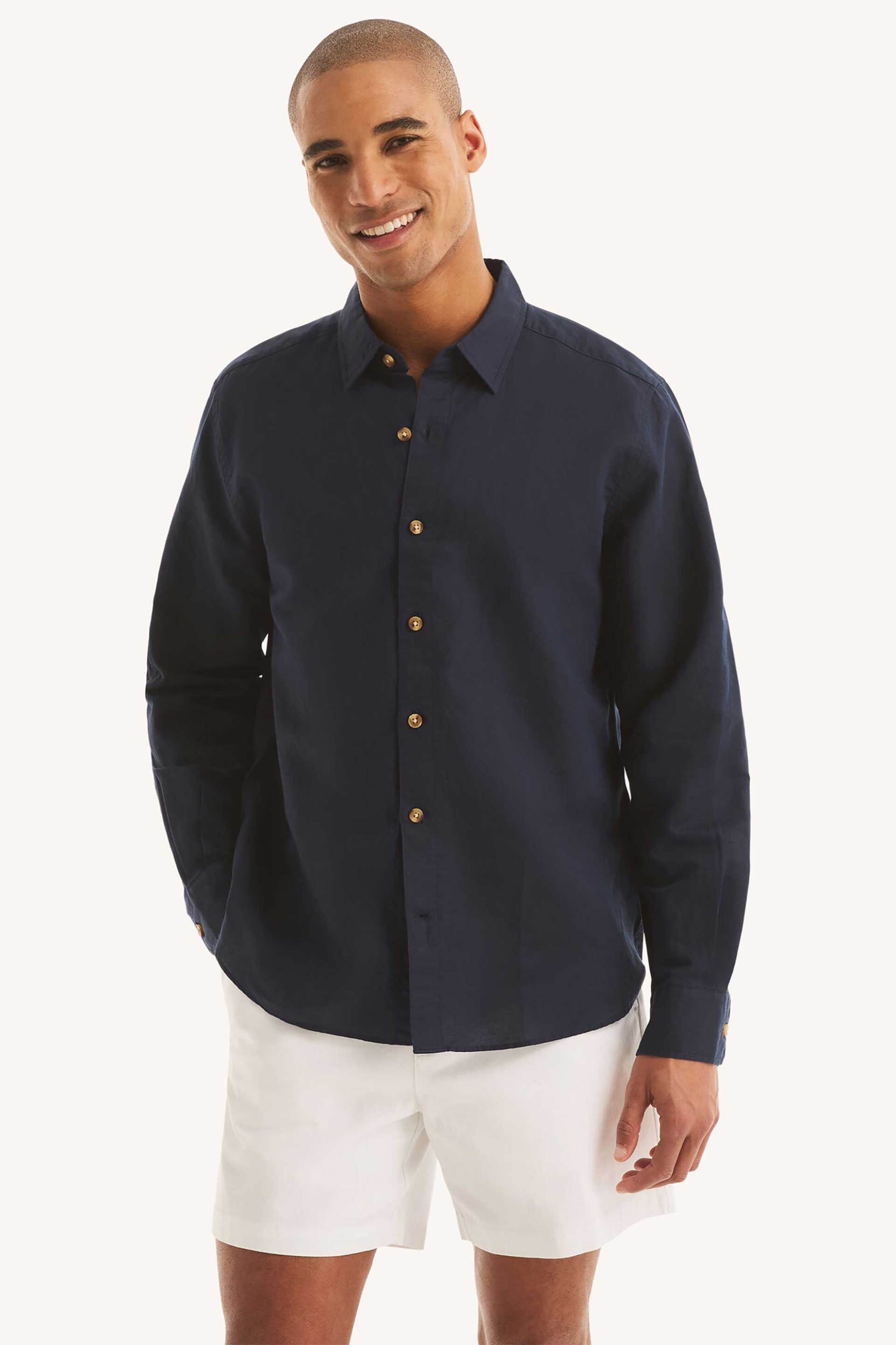 Nautica ανδρικό πουκάμισο με περιεκτικότητα σε λινάρι Classic Fit - WR6548 Σκούρο Μπλε