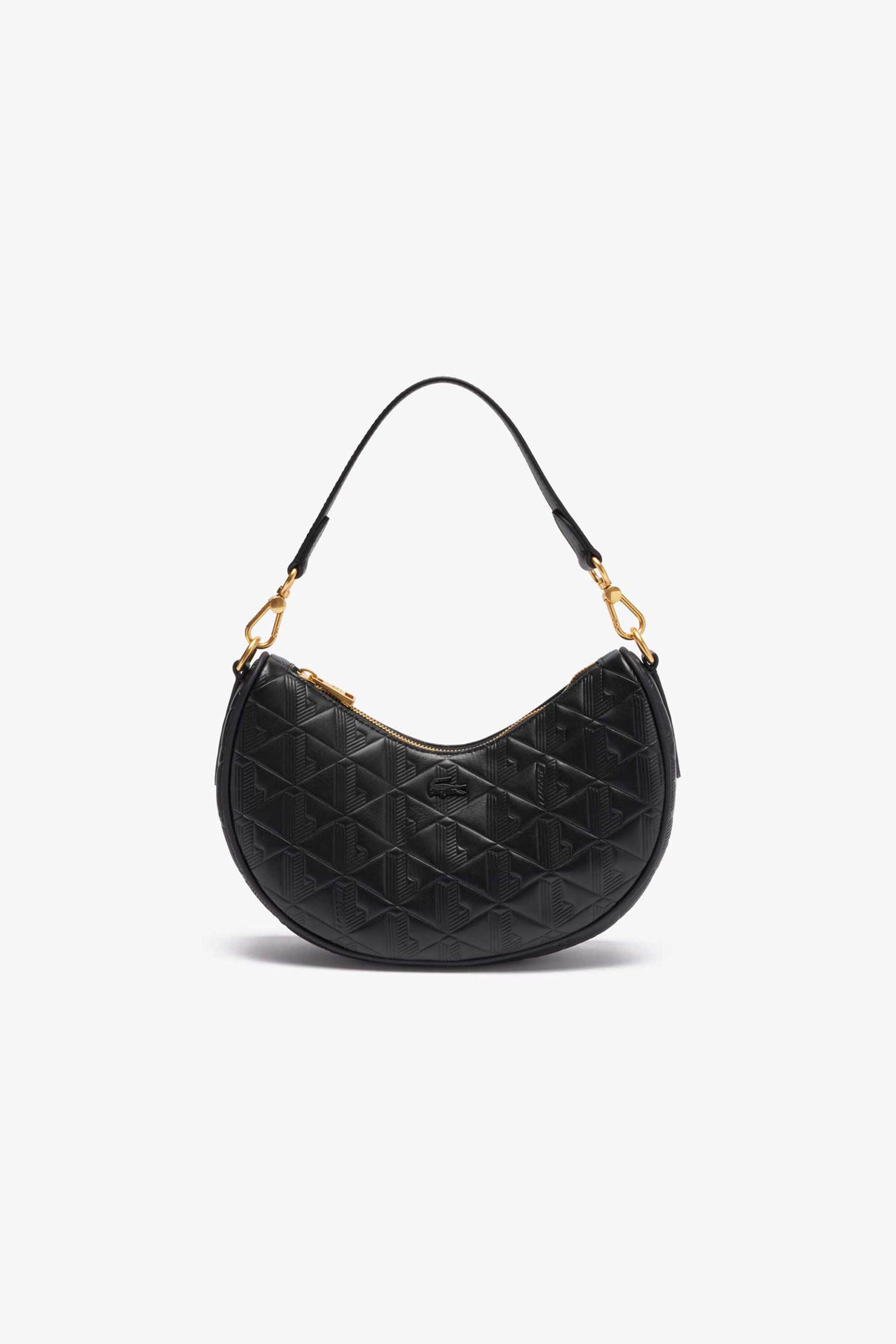 Lacoste γυναικεία δερμάτινη τσάντα ώμου με all-over monogram "Maheki Half Moon" - NF4710MH Μαύρο