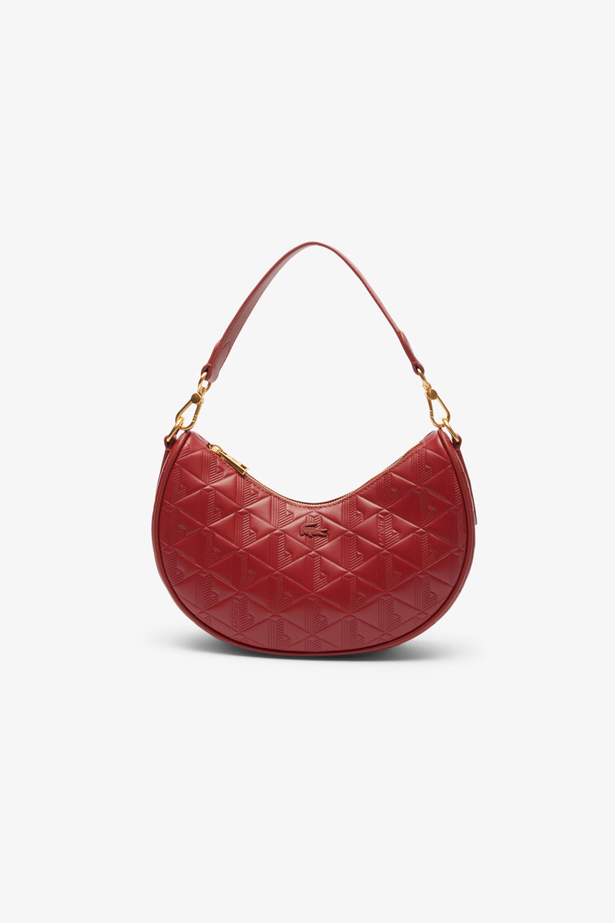 Lacoste γυναικεία δερμάτινη τσάντα ώμου με all-over monogram "Maheki Half Moon" - NF4710MH Κόκκινο