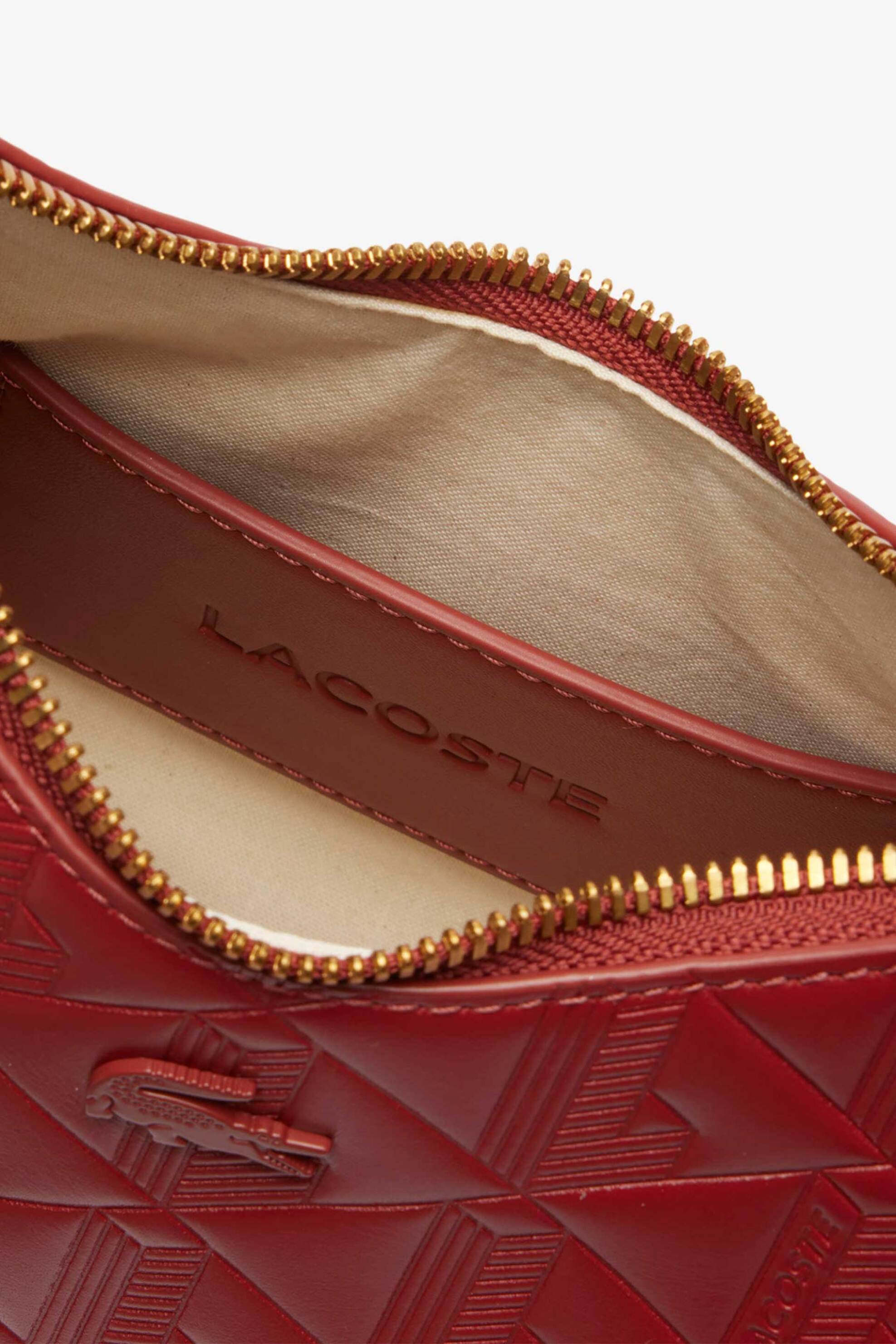 Lacoste Γυναικεία Δερμάτινη Τσάντα Ώμου με All-Over Monogram Maheki Half Moon - Nf4710Mh Κόκκινο