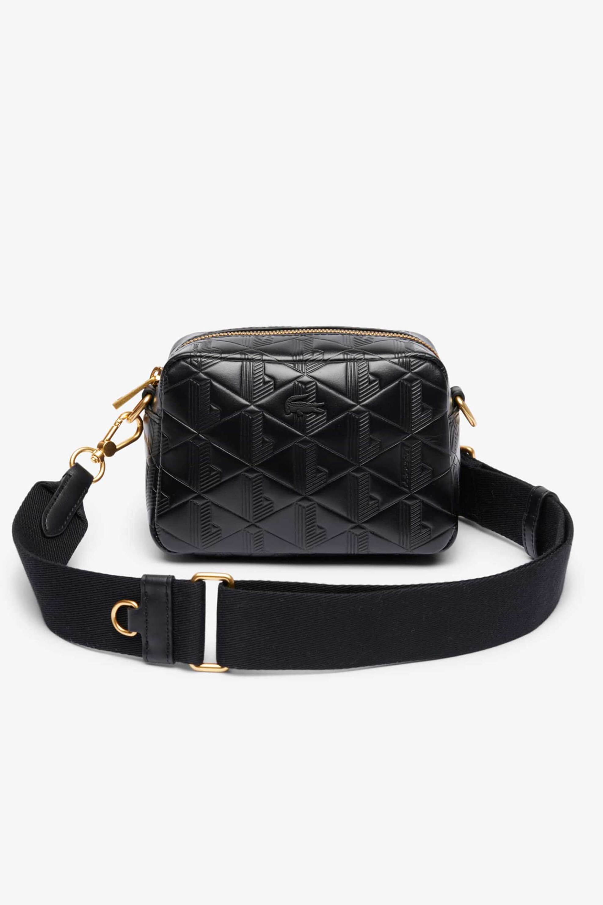 LACOSTE Lacoste γυναικεία δερμάτινη τσάντα ώμου με all-over monogram "Small Maheki" - NF4875MH Μαύρο