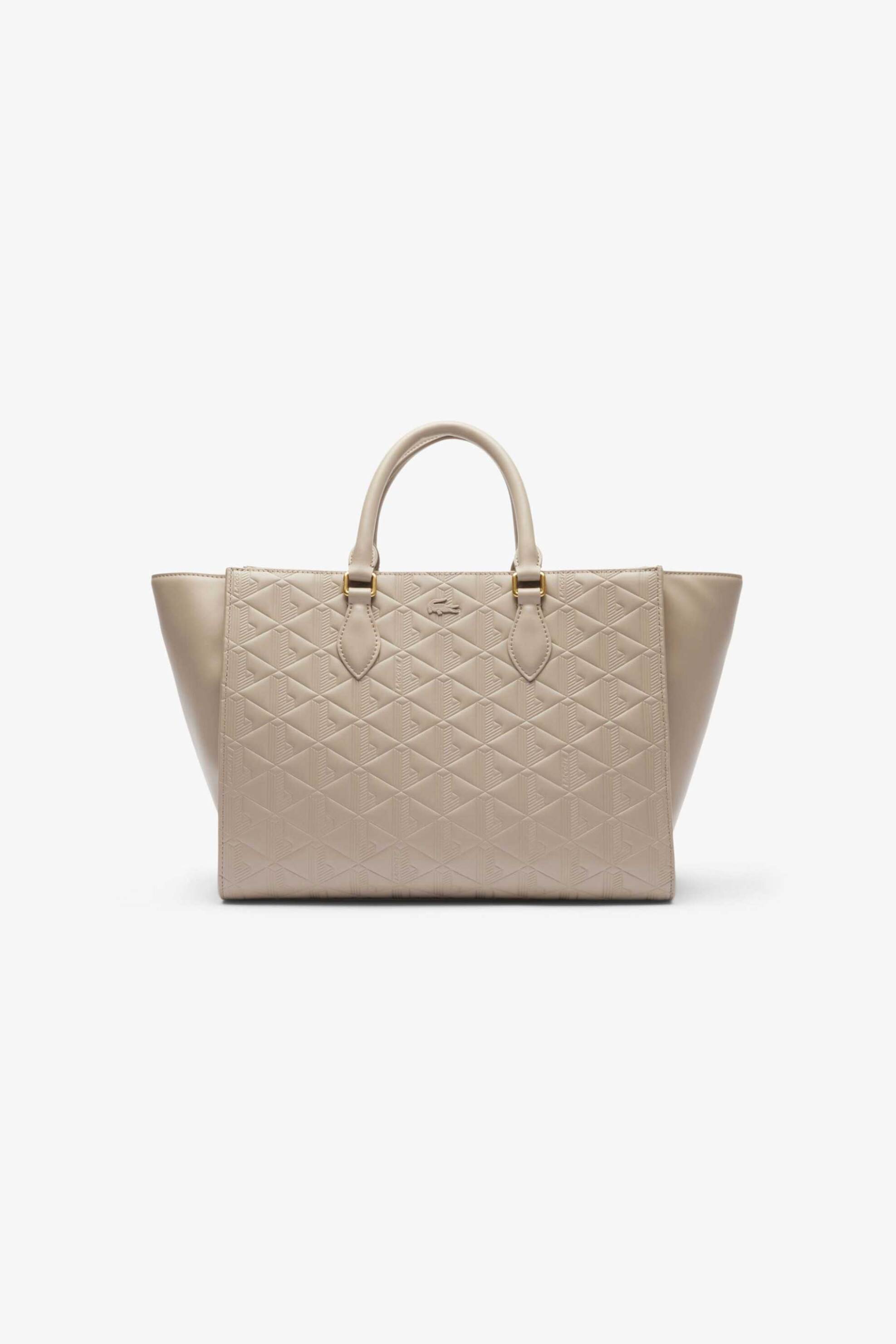 LACOSTE Lacoste γυναικεία δερμάτινη τσάντα tote με all-over monogram "Large Maheki" - NF4878MH Μπεζ