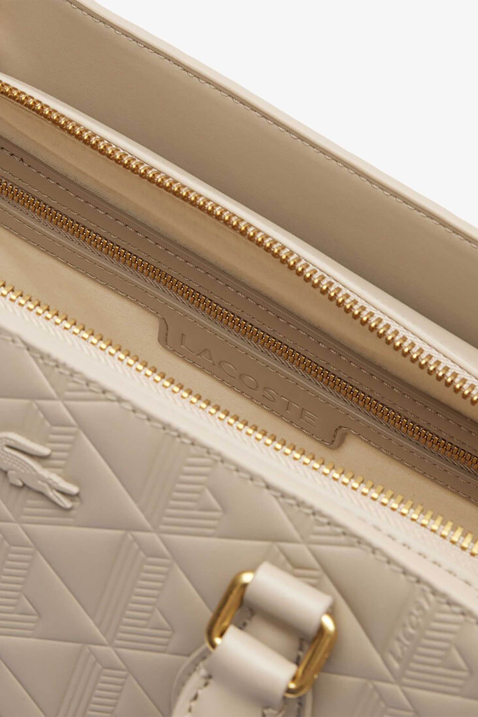 Lacoste γυναικεία δερμάτινη τσάντα tote με all-over monogram "Large Maheki" - NF4878MH Μπεζ φωτογραφία